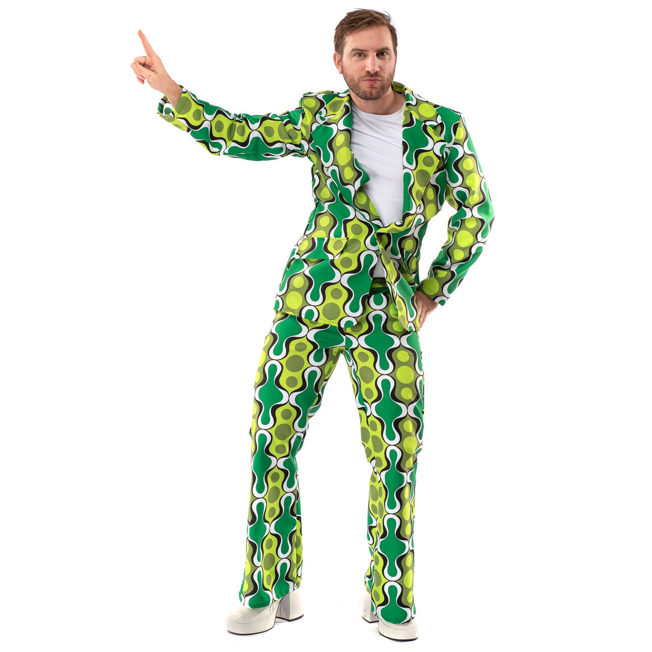 Op deze afbeelding zie je een Kostuums, van het merk Original Replicas. Jaren 70 Hippie Soul Disco 60s Ga Voor Groen Man Kostuum