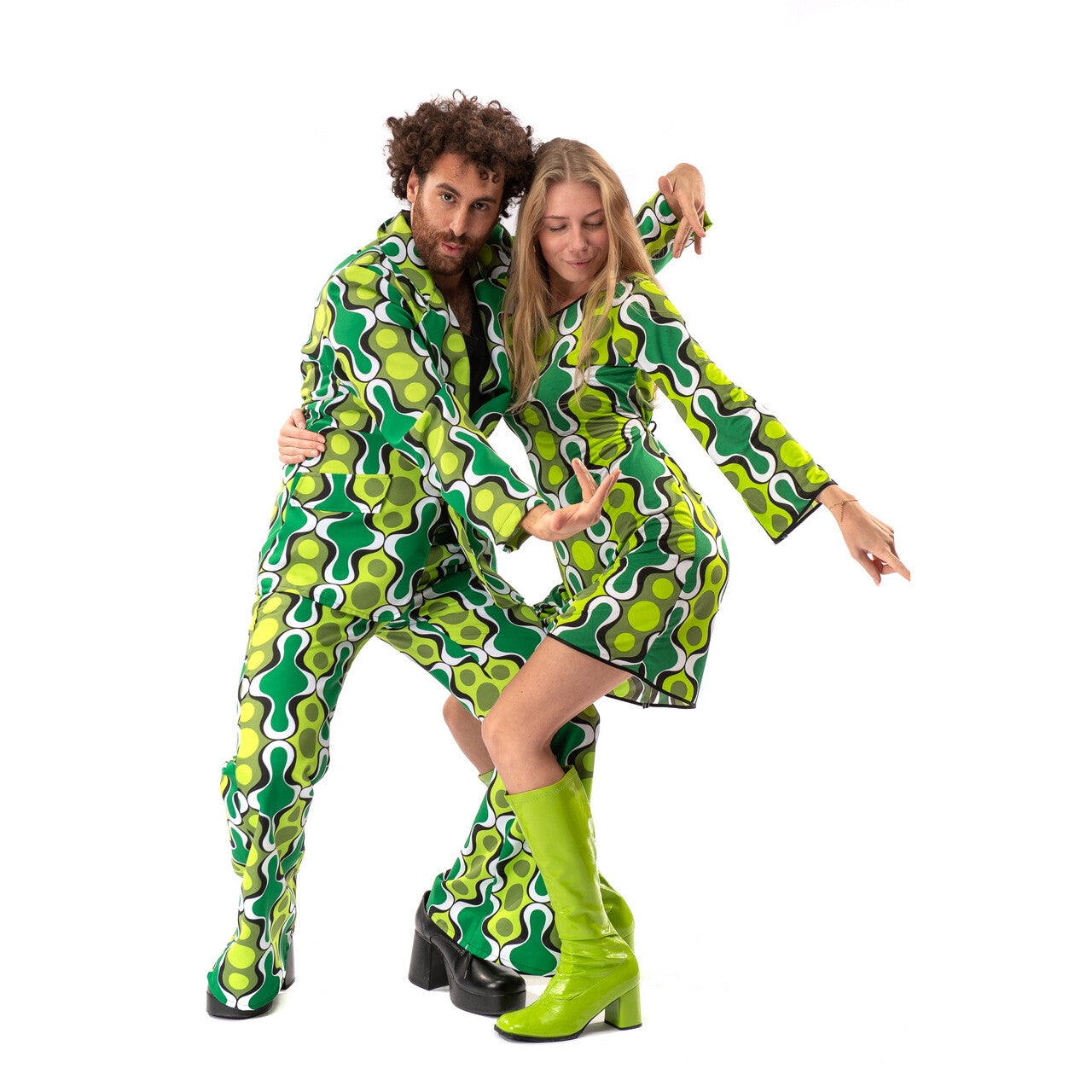 Op deze afbeelding zie je een Kostuums, van het merk Original Replicas. Jaren 70 Hippie Soul Disco 60s Ga Voor Groen Man Kostuum