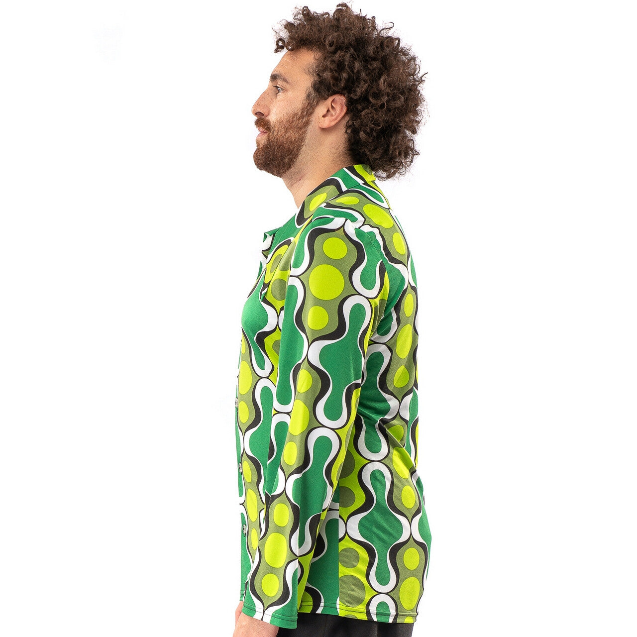 Op deze afbeelding zie je een Kostuums, van het merk Original Replicas. Jaren 70 Hippie Soul Disco 60s Ga Voor Groen Shirt Man
