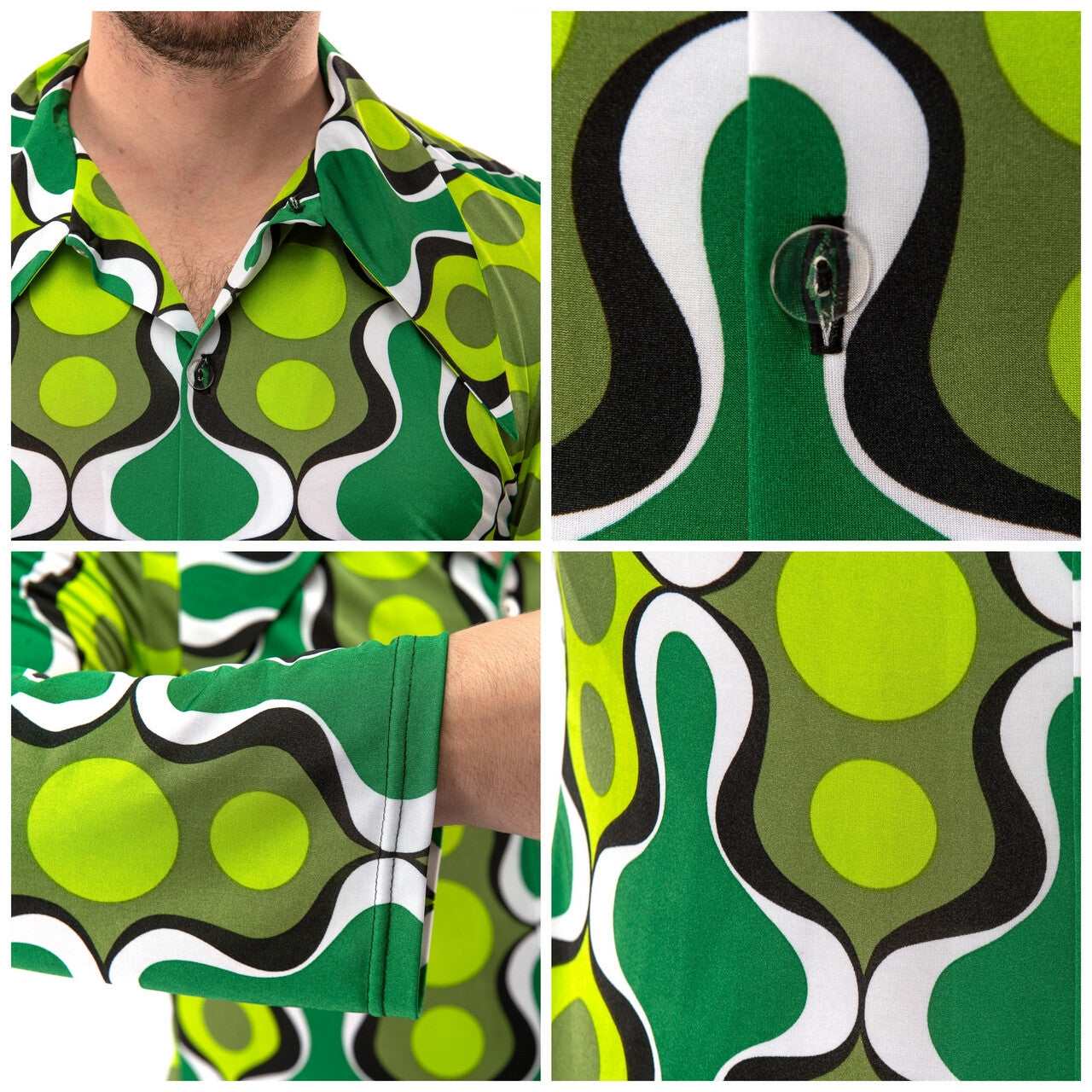 Op deze afbeelding zie je een Kostuums, van het merk Original Replicas. Jaren 70 Hippie Soul Disco 60s Ga Voor Groen Shirt Man