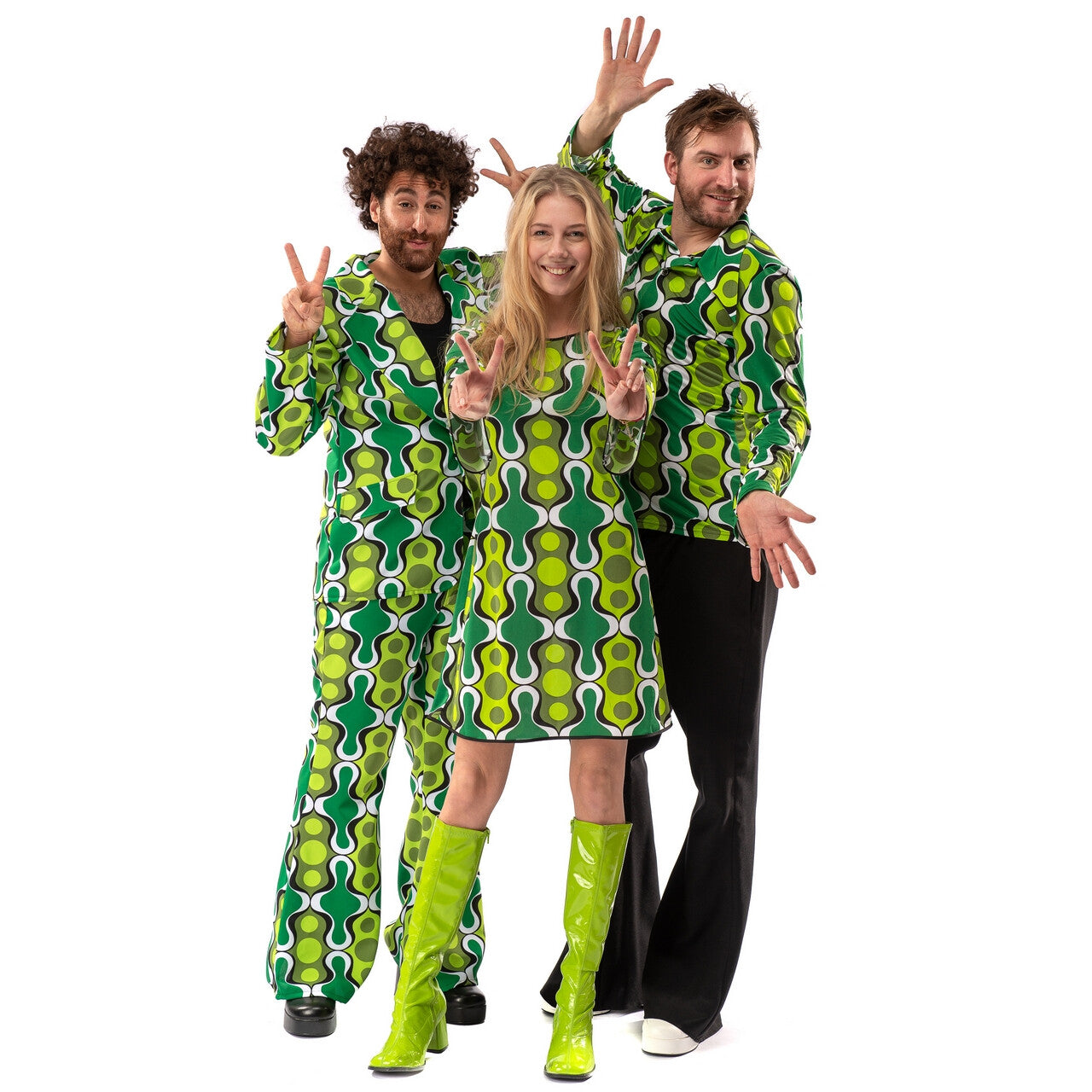 Op deze afbeelding zie je een Kostuums, van het merk Original Replicas. Jaren 70 Hippie Soul Disco 60s Ga Voor Groen Shirt Man