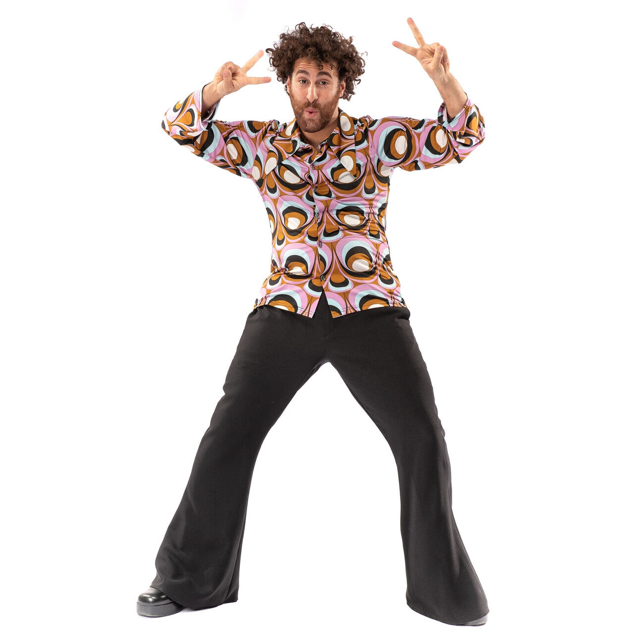 Op deze afbeelding zie je een Kostuums, van het merk Original Replicas. Jaren 70 Hippie Soul Disco 60s Psychedelische Ogen Shirt Man