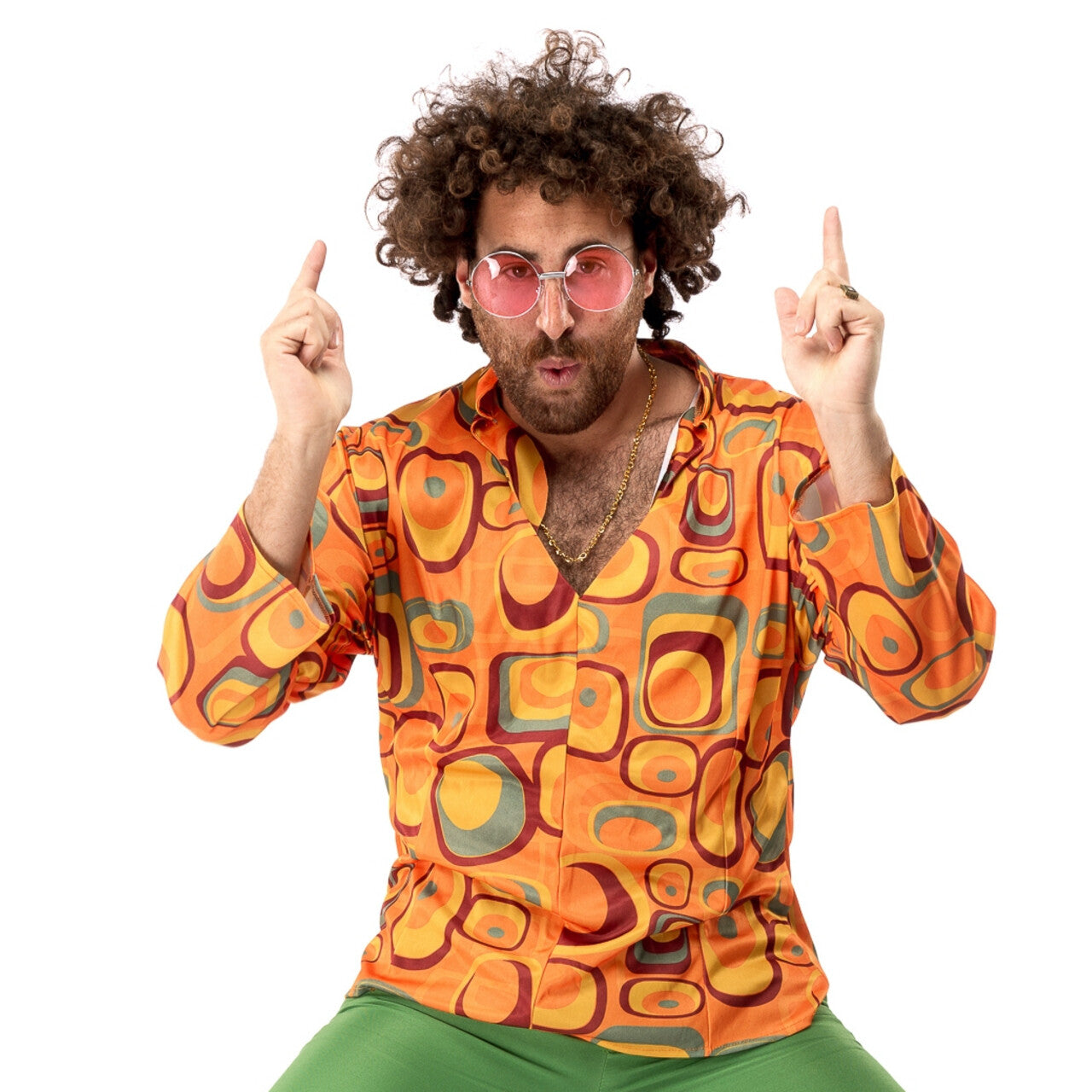 Op deze afbeelding zie je een Kostuums, van het merk Original Replicas. Jaren 70 Hippie Soul Disco 60s Agent Orange Shirt Man