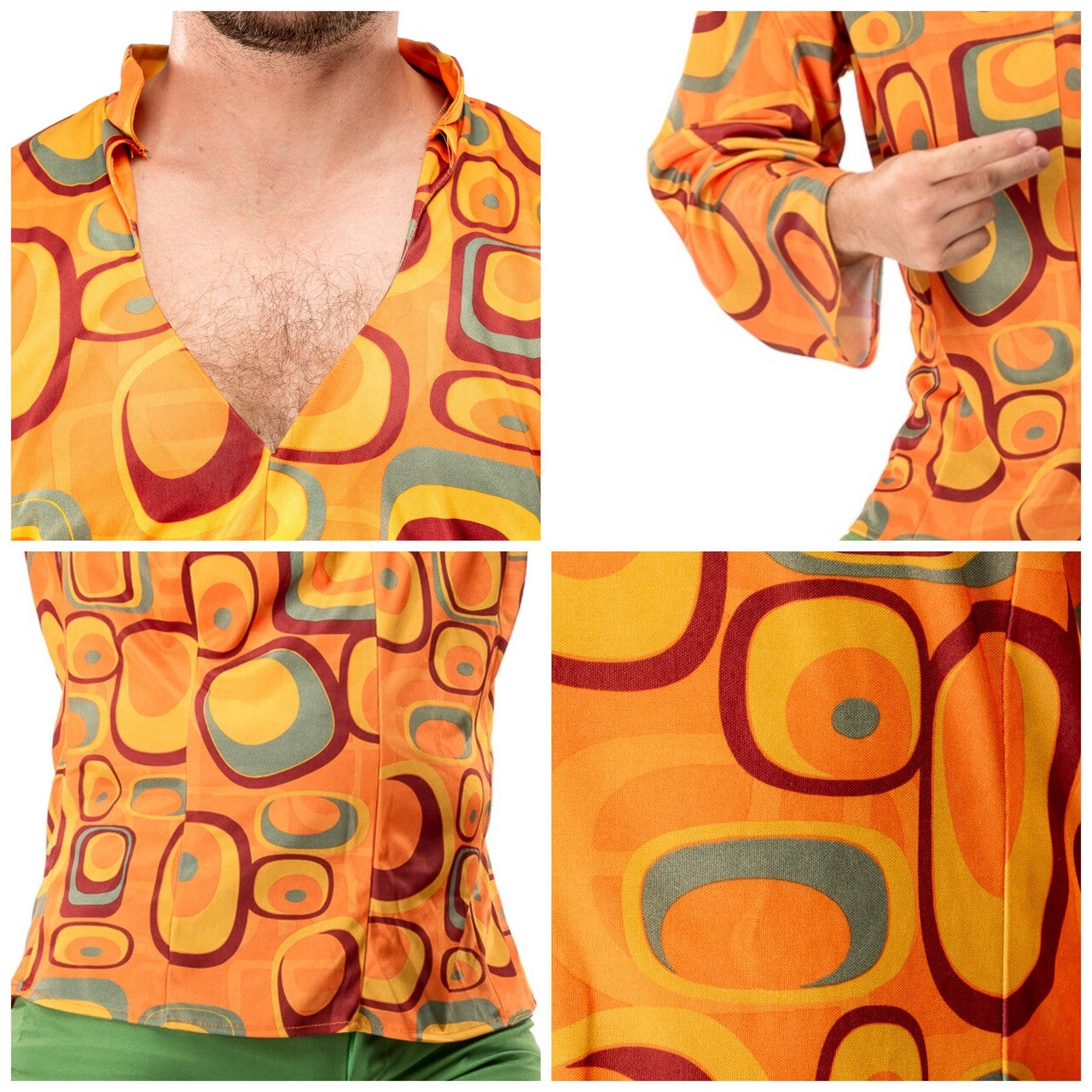 Op deze afbeelding zie je een Kostuums, van het merk Original Replicas. Jaren 70 Hippie Soul Disco 60s Agent Orange Shirt Man