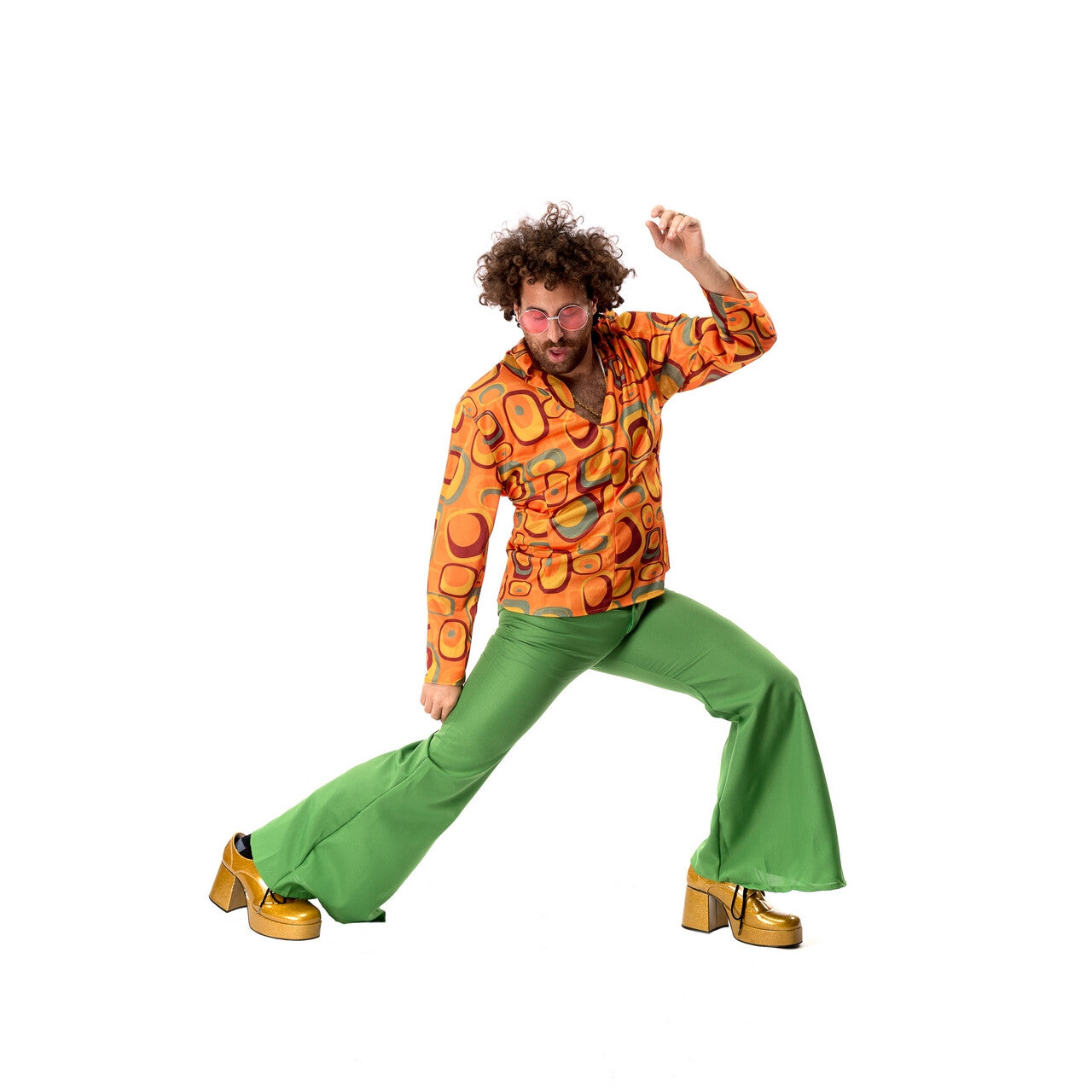 Op deze afbeelding zie je een Kostuums, van het merk Original Replicas. Jaren 70 Hippie Soul Disco 60s Agent Orange Shirt Man