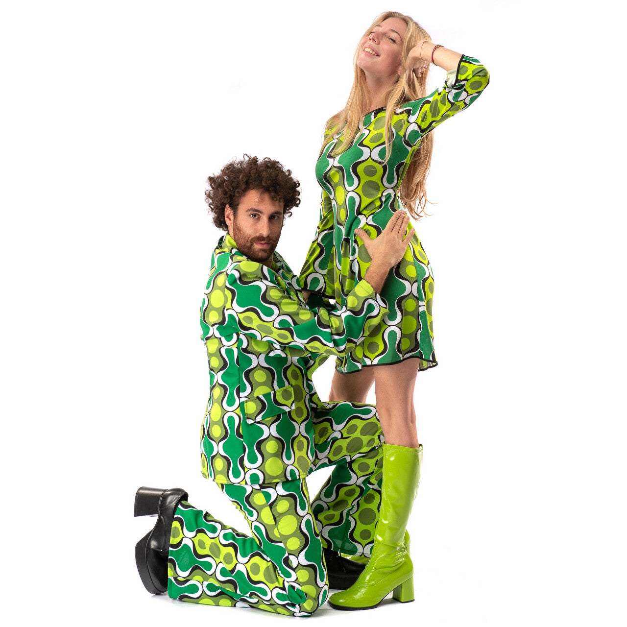 Op deze afbeelding zie je een Kostuums, van het merk Original Replicas. Jaren 70 Hippie Soul Disco 60s Ga Voor Groen Jurk Vrouw
