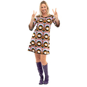 Op deze afbeelding zie je een Kostuums, van het merk Original Replicas. Jaren 70 Hippie Soul Disco 60s Psychedelische Ogen Jurk Vrouw