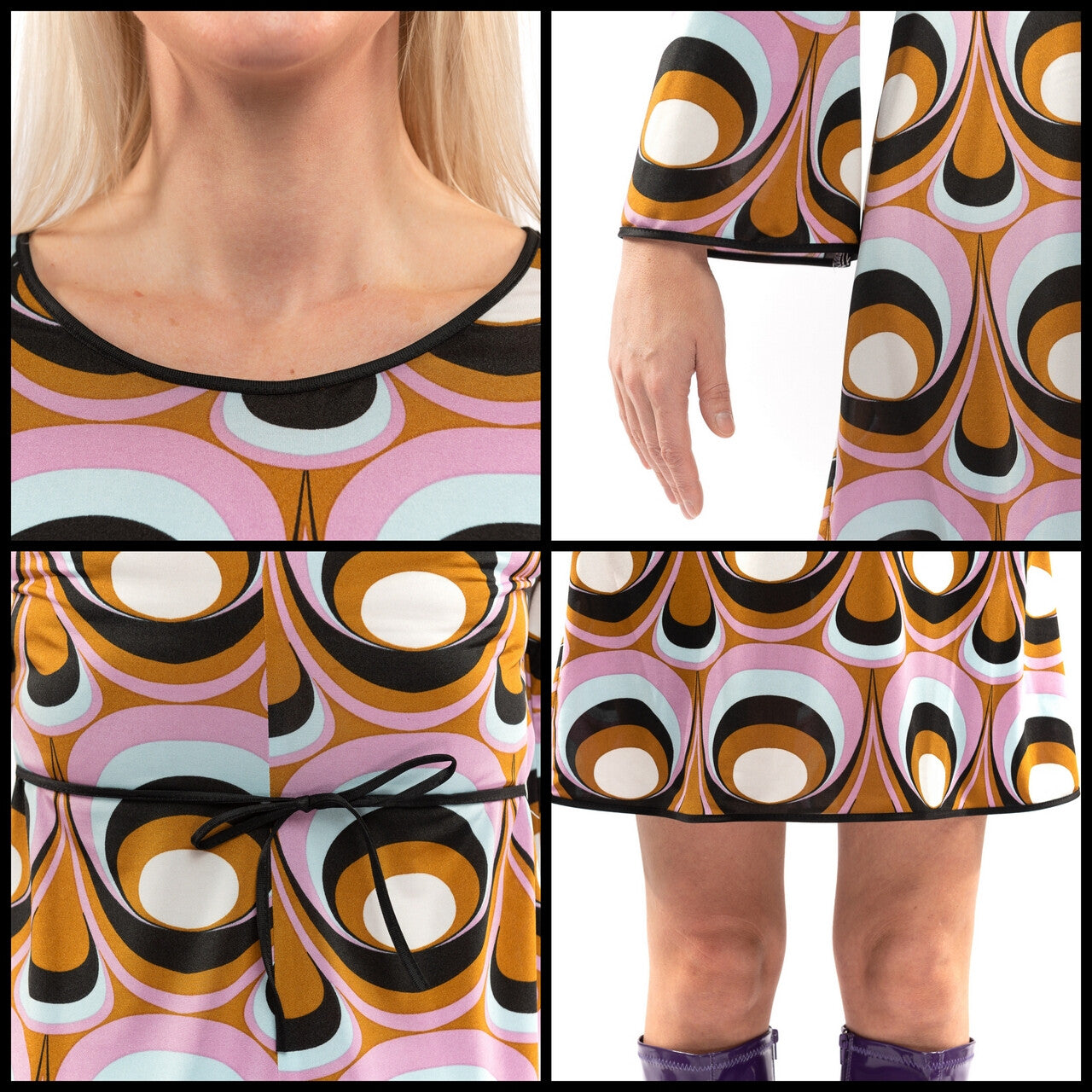 Op deze afbeelding zie je een Kostuums, van het merk Original Replicas. Jaren 70 Hippie Soul Disco 60s Psychedelische Ogen Jurk Vrouw