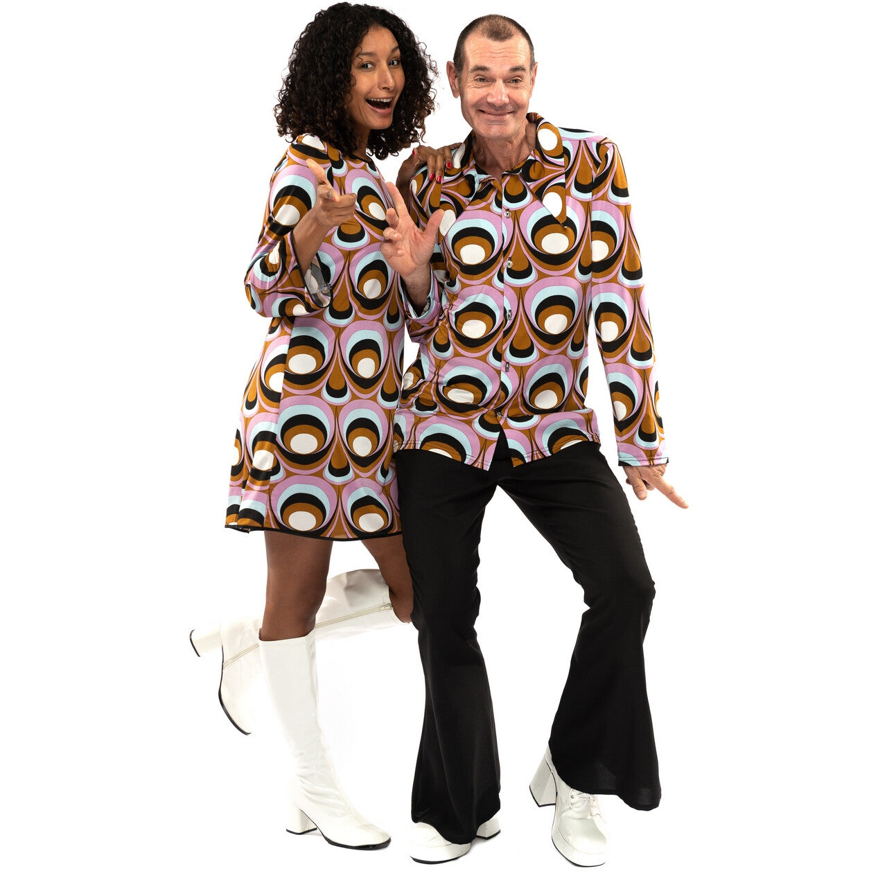 Op deze afbeelding zie je een Kostuums, van het merk Original Replicas. Jaren 70 Hippie Soul Disco 60s Psychedelische Ogen Jurk Vrouw