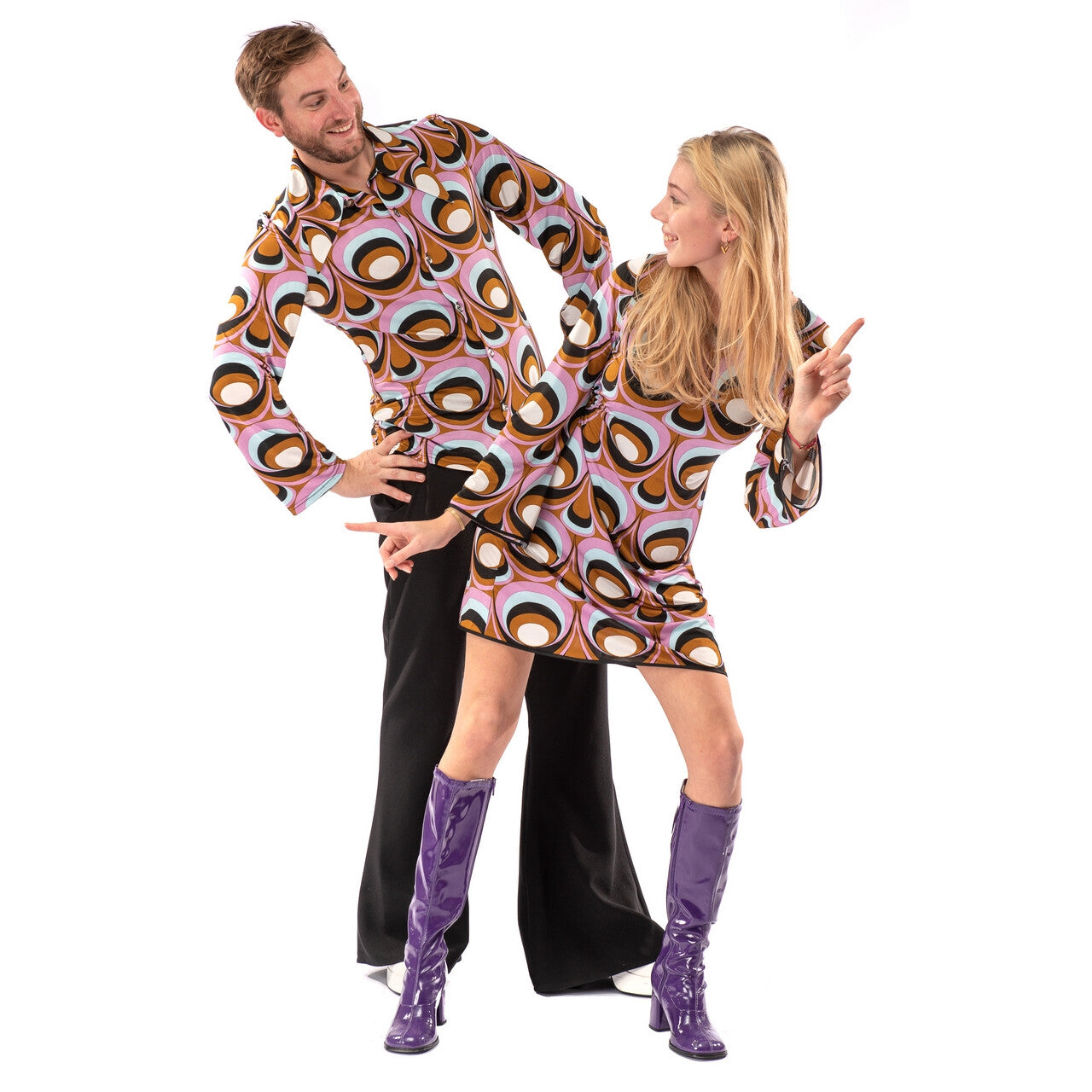 Op deze afbeelding zie je een Kostuums, van het merk Original Replicas. Jaren 70 Hippie Soul Disco 60s Psychedelische Ogen Jurk Vrouw