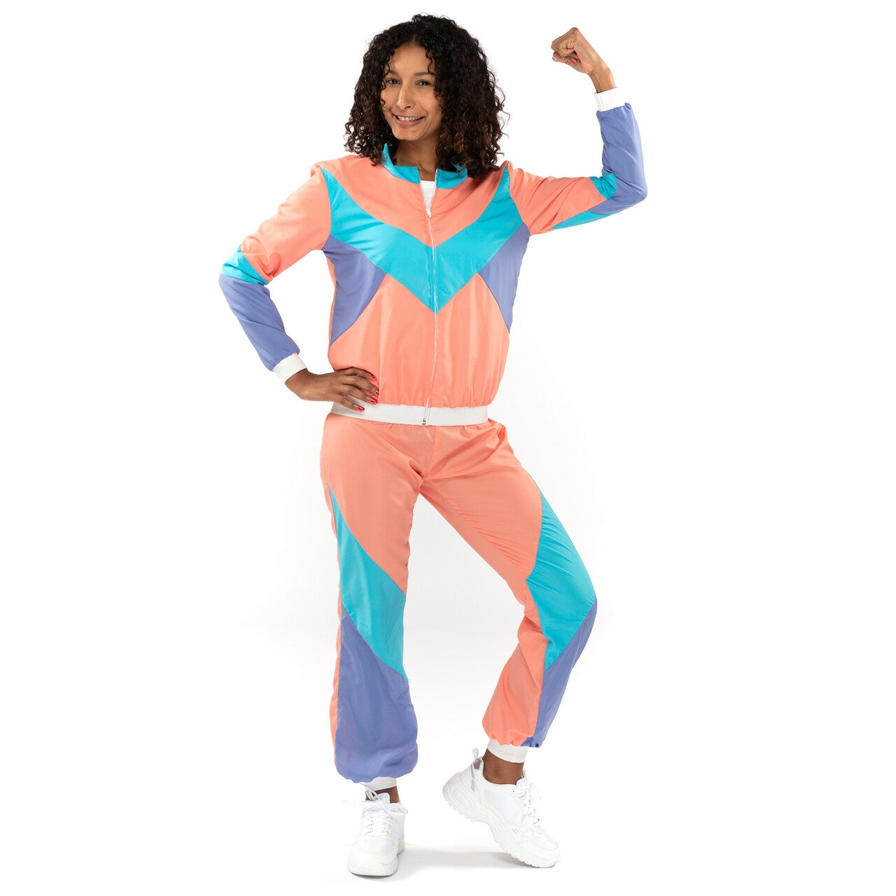 Op deze afbeelding zie je een Kostuums, van het merk Original Replicas. Fout 80s Trainingspak New Kids Jaren 80 Yannah Vrouw Kostuum