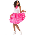 50er Jahre Glänzender Rosa Polkadot Rock And Roll Swing Damenkostüm