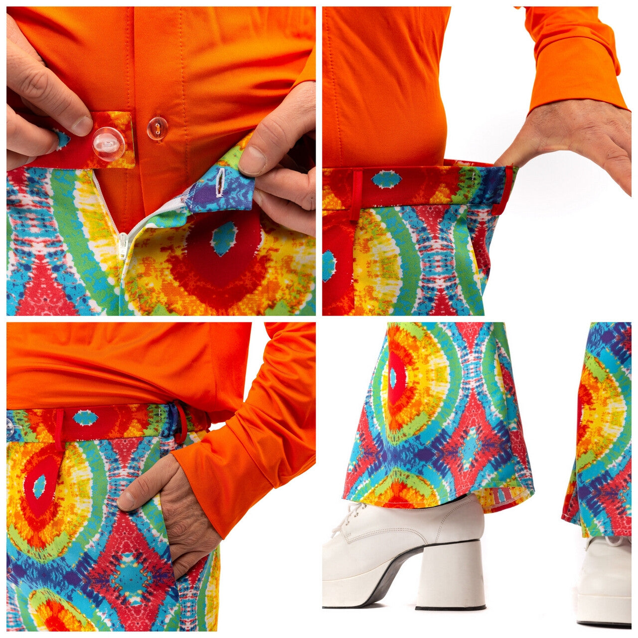 Op deze afbeelding zie je een Kostuums, van het merk Original Replicas. Jaren 60 Batik Flower Power Hippie Festival Broek Man