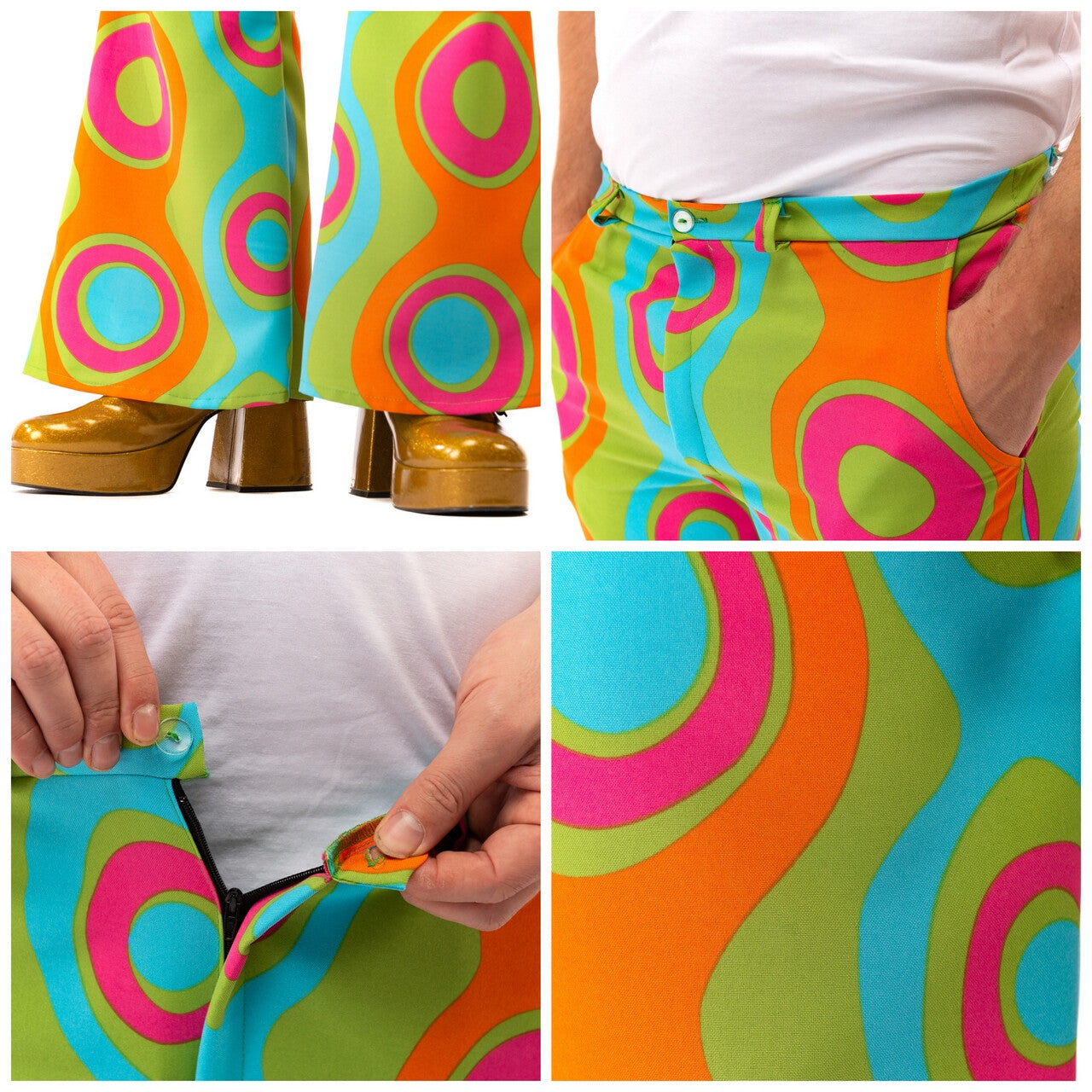 Op deze afbeelding zie je een Kostuums, van het merk Original Replicas. Jaren 60 Psychedelische Golven Flower Power Hippie Festival Broek Man