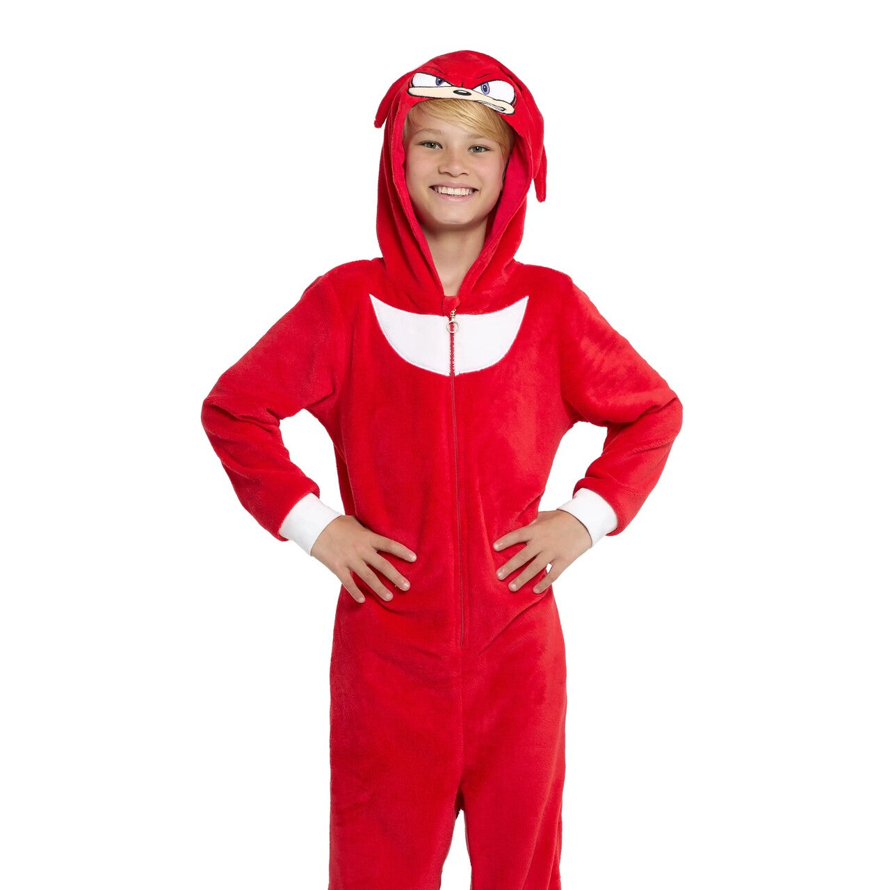 Op deze afbeelding zie je een Kostuums, van het merk Opposuits. Sonics Maatje Knuckles Onesie Kind Kostuum