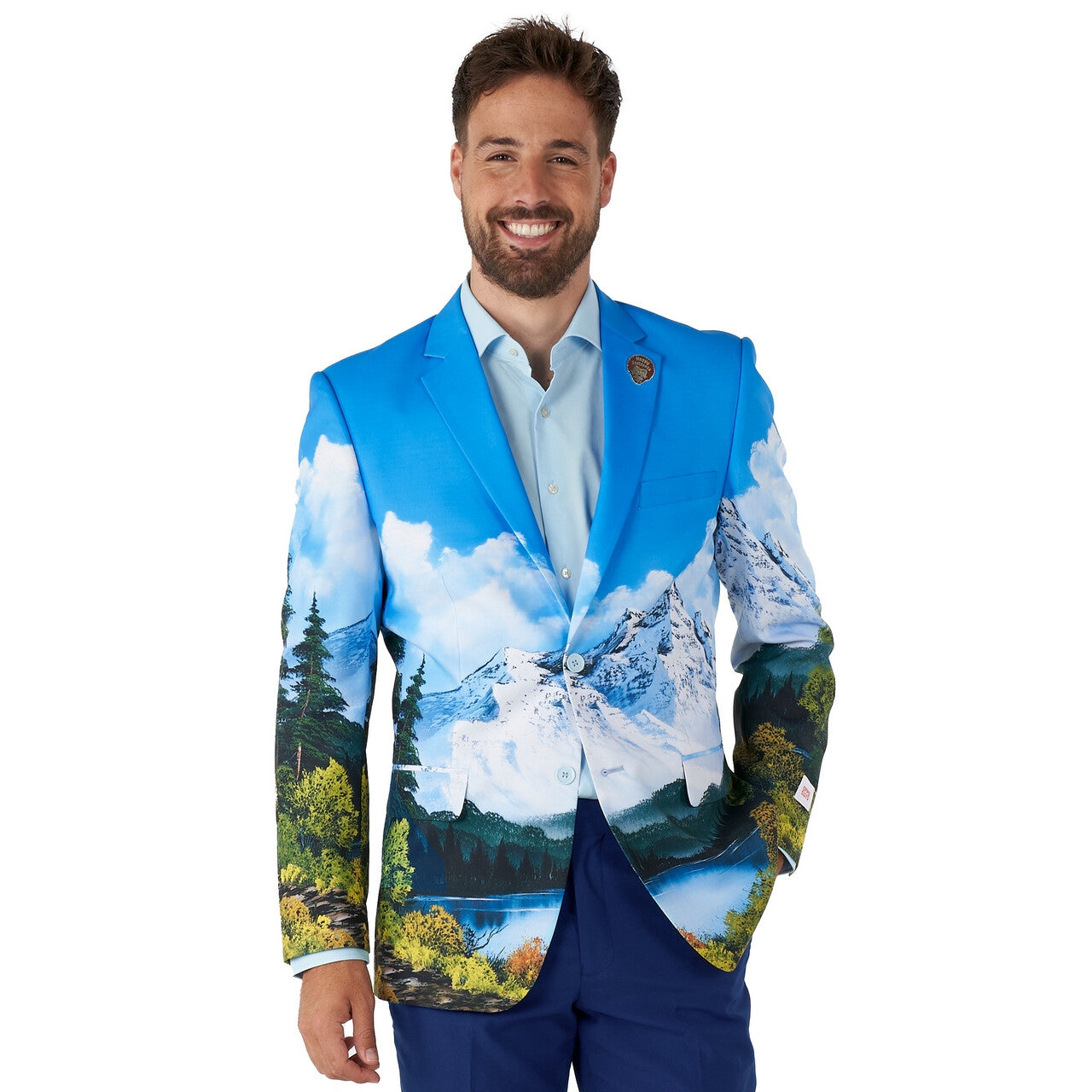 Op deze afbeelding zie je een Kostuums, van het merk Opposuits. Bob Ross Blazer Happy Little Trees Colbert Man
