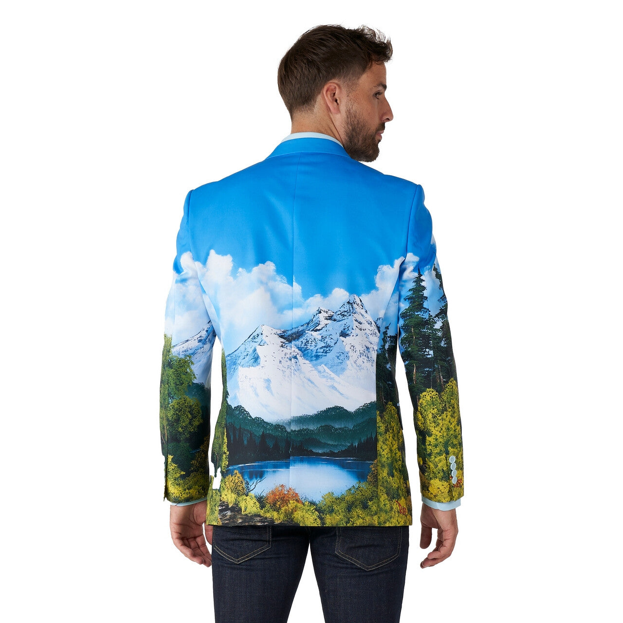 Op deze afbeelding zie je een Kostuums, van het merk Opposuits. Bob Ross Blazer Happy Little Trees Colbert Man