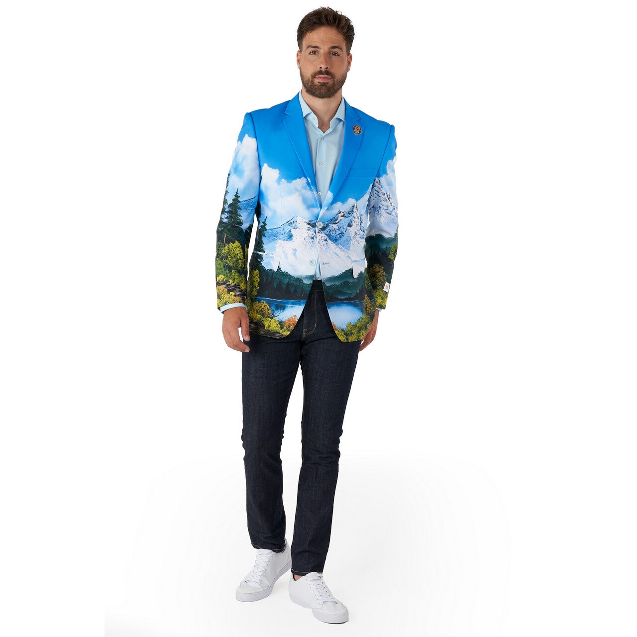 Op deze afbeelding zie je een Kostuums, van het merk Opposuits. Bob Ross Blazer Happy Little Trees Colbert Man