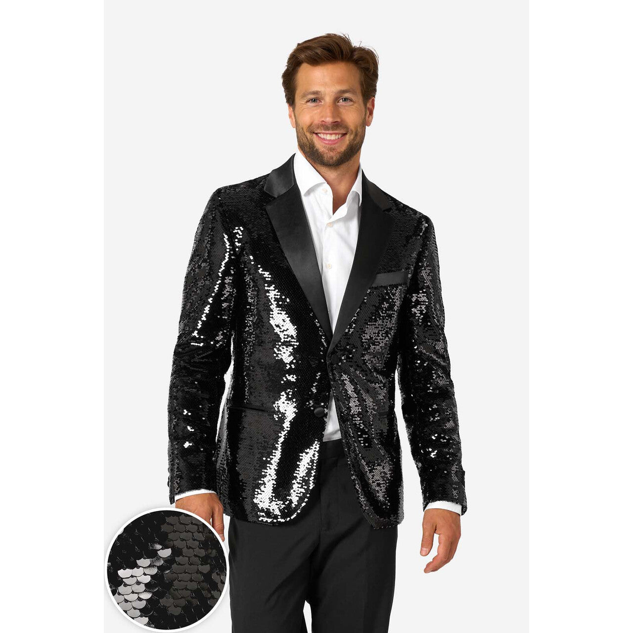 Op deze afbeelding zie je een Kostuums, van het merk Opposuits. Briliant Black Sequins Man