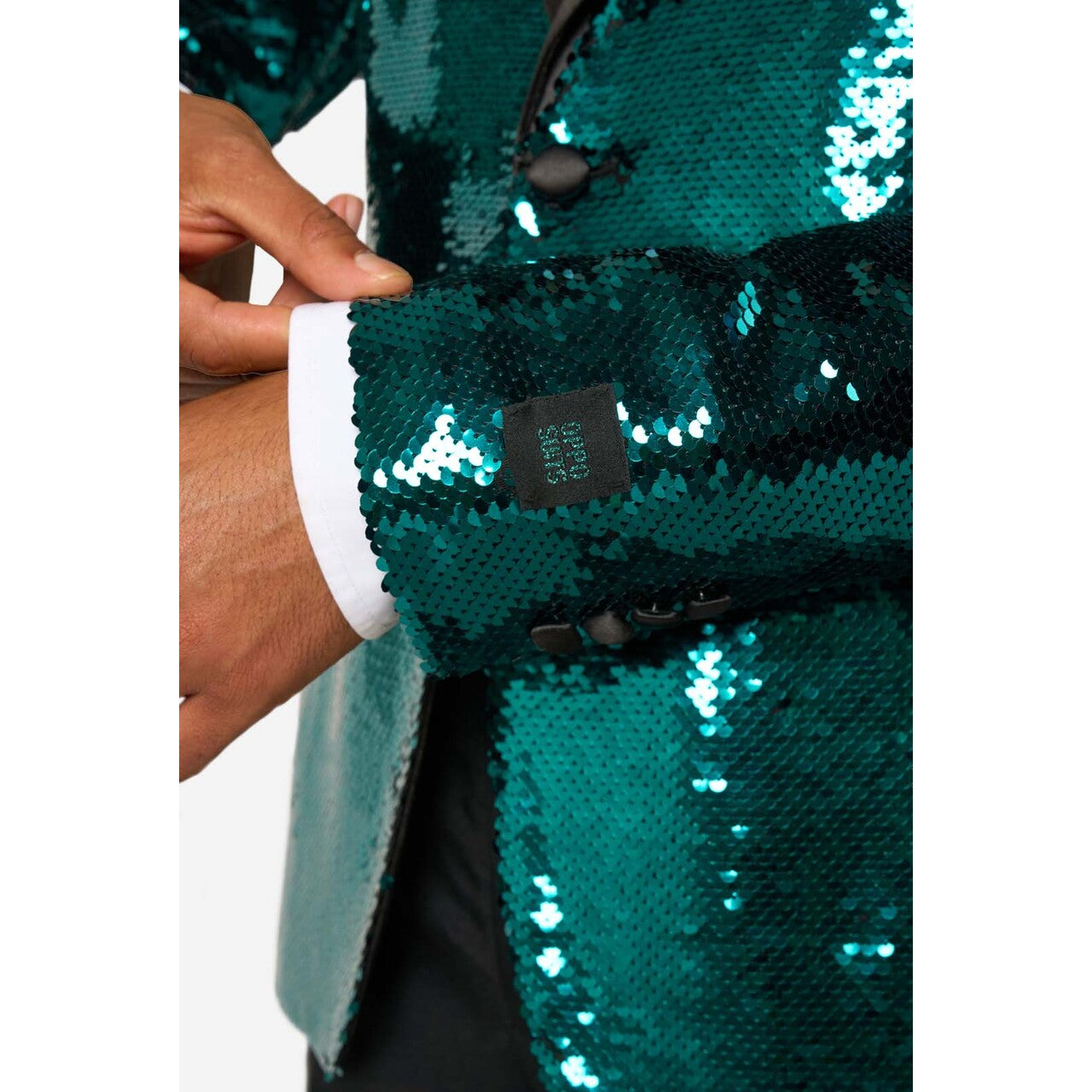 Op deze afbeelding zie je een Kostuums, van het merk Opposuits. Terrific Teal Sequins Man