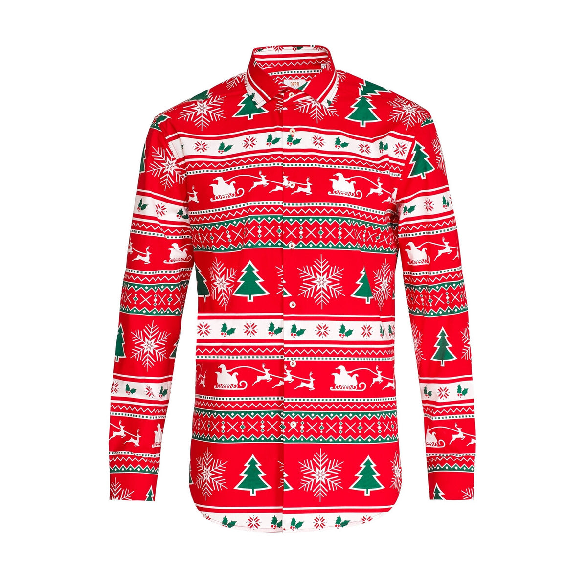 Op deze afbeelding zie je een Kostuums, van het merk Opposuits. Rood Winter Wonderland Kerst Overhemd Met Lange Mouwen Man