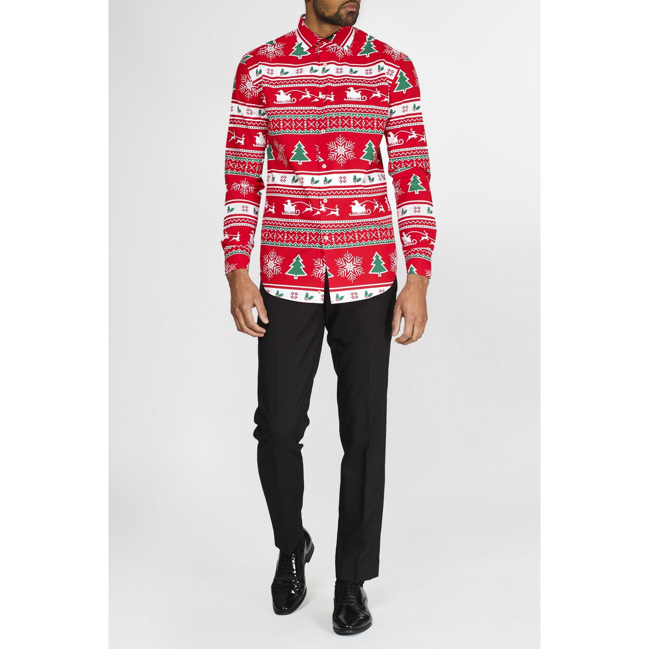 Op deze afbeelding zie je een Kostuums, van het merk Opposuits. Rood Winter Wonderland Kerst Overhemd Met Lange Mouwen Man