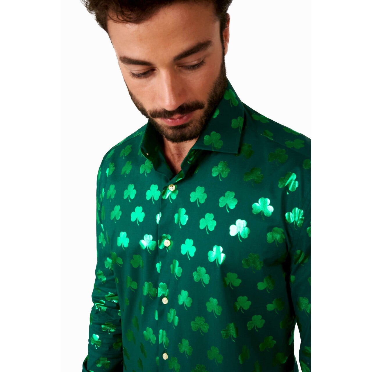 Op deze afbeelding zie je een Kostuums, van het merk Opposuits. Shiny Shamrock Man