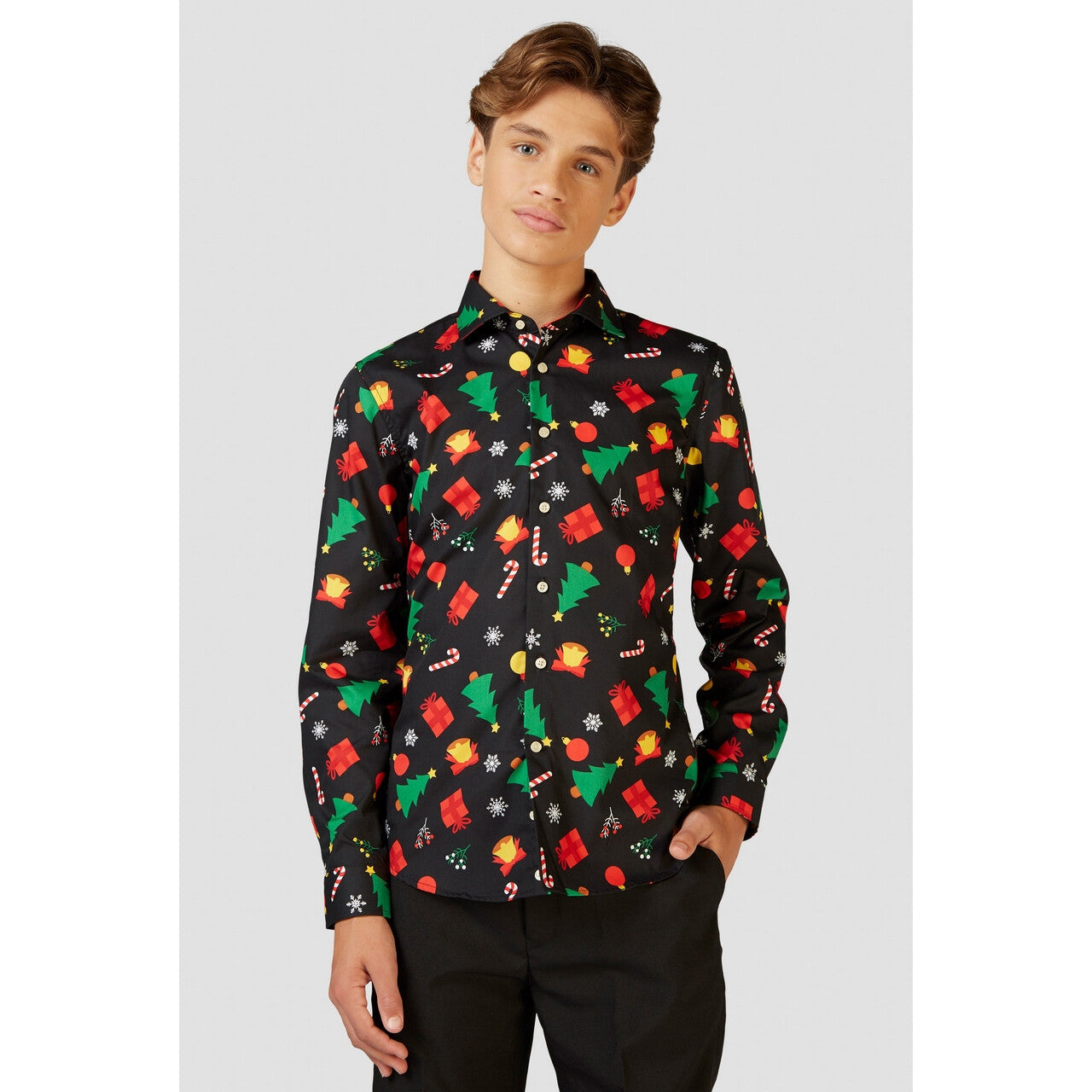 Op deze afbeelding zie je een Kostuums, van het merk Opposuits. Christmas Icons Tree Gifts And Bells Blouse Jongen