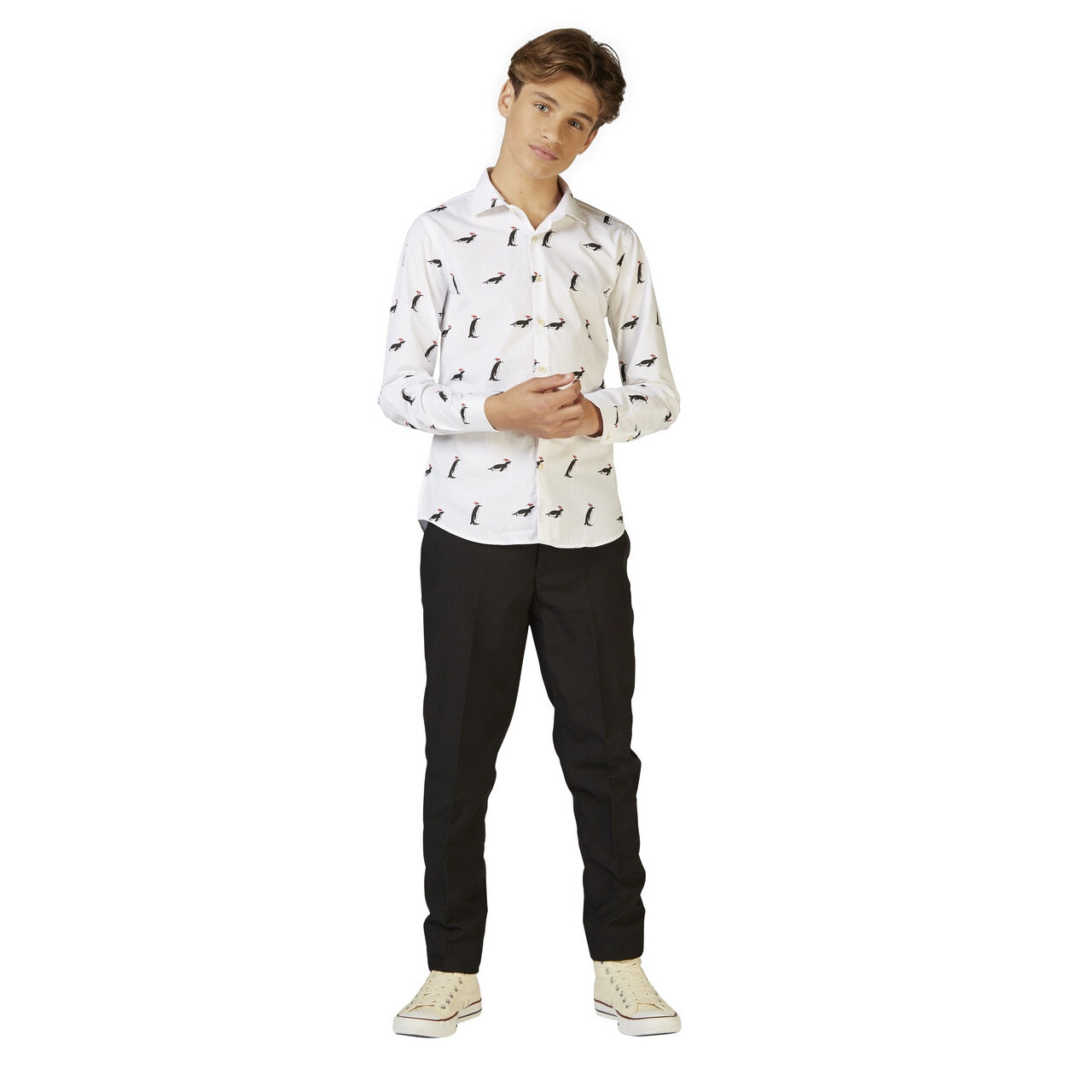 Op deze afbeelding zie je een Kostuums, van het merk Opposuits. Witte Emperor Christmas Penguins Blouse Jongen