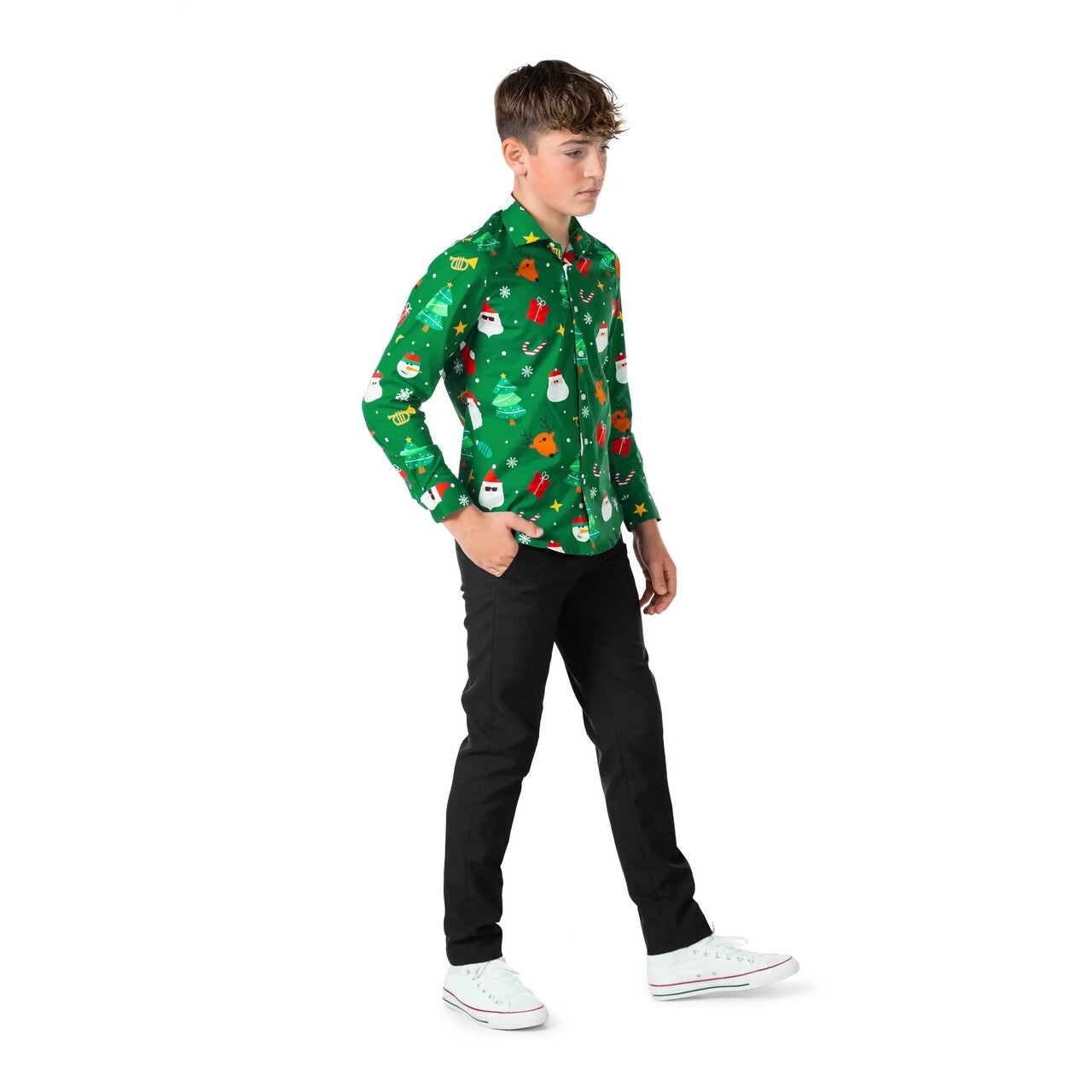 Op deze afbeelding zie je een Kostuums, van het merk Opposuits. Xtime Time Festivity Green Overhemd Jongen Kostuum