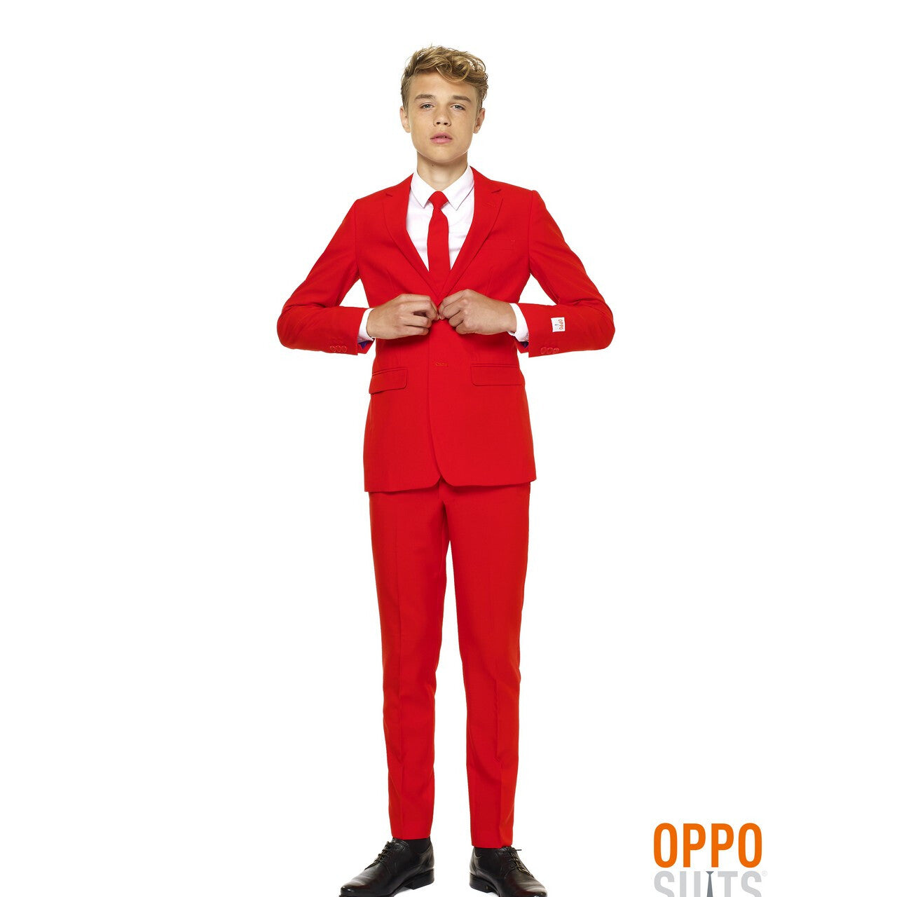 Op deze afbeelding zie je een Kostuums, van het merk Opposuits. Intense Red Devil Opposuit Teen Jongen Kostuum