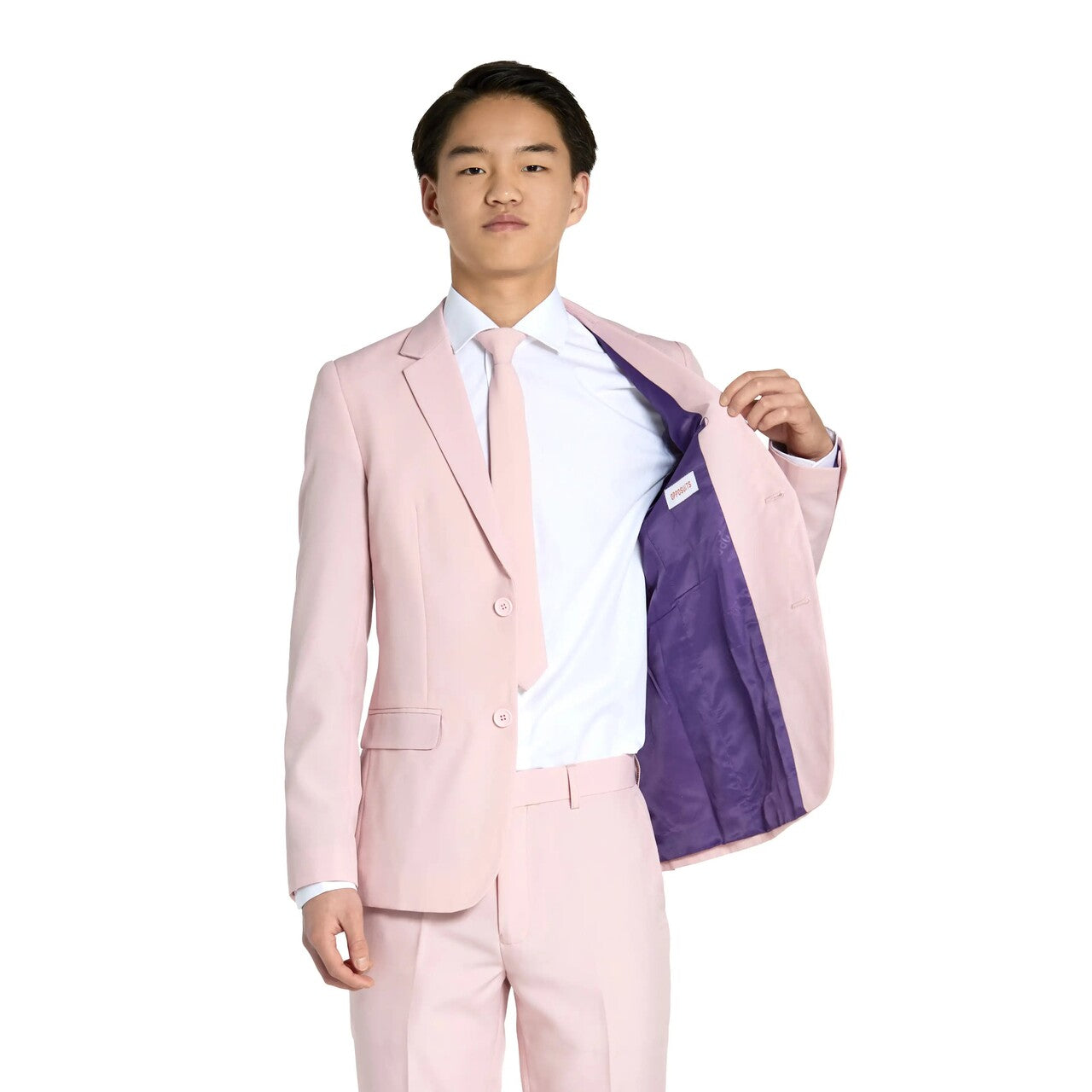 Op deze afbeelding zie je een Kostuums, van het merk Opposuits. Lush Blush Baby Roze Jongen Kostuum