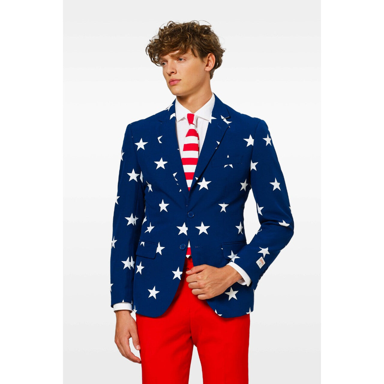 Op deze afbeelding zie je een Kostuums, van het merk Opposuits. American Stars And Stripes Opposuit Kostuum Man