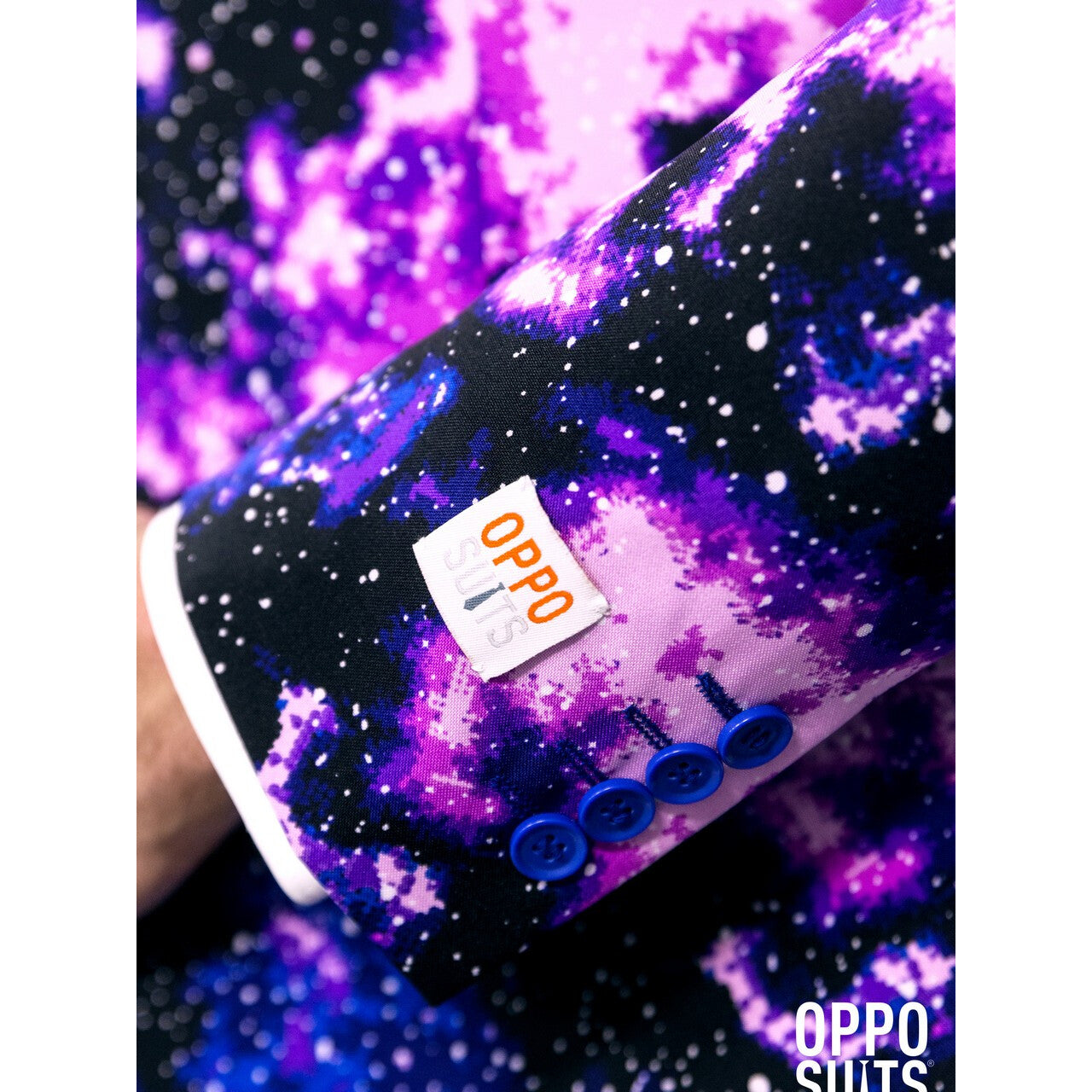 Op deze afbeelding zie je een Kostuums, van het merk Opposuits. Melkweg Galaxy Guy Opposuit Man Kostuum