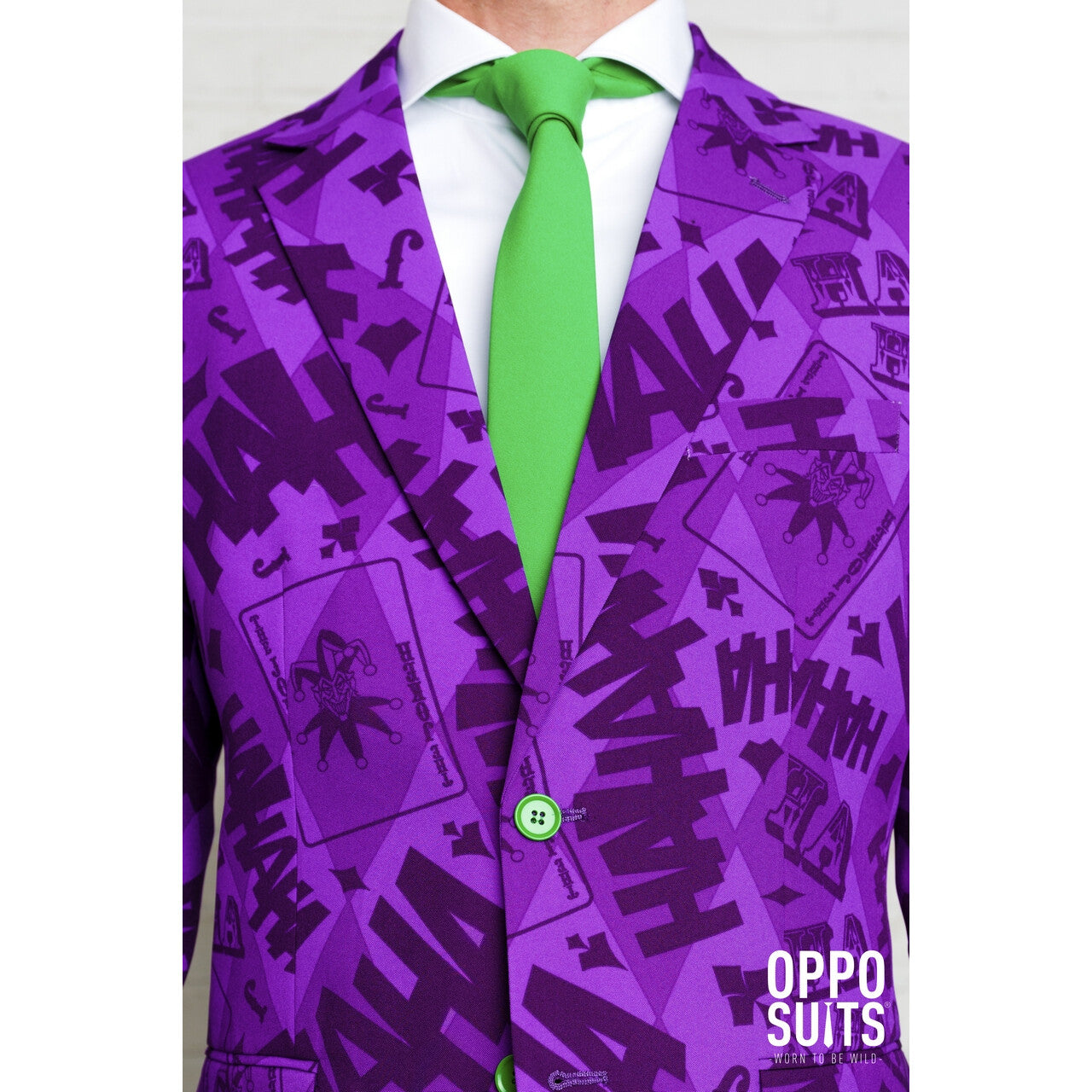 Op deze afbeelding zie je een Kostuums, van het merk Opposuits. Batman Joker™ Strip Lach Kostuum