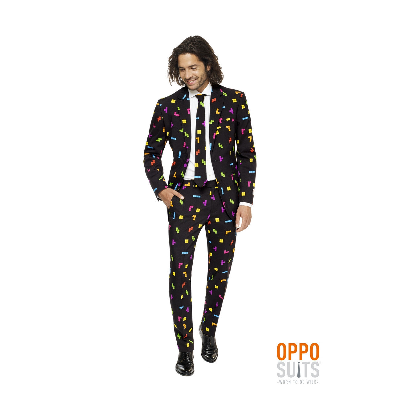 Op deze afbeelding zie je een Kostuums, van het merk Opposuits. Kleurig Tetris Blokken Computerspel Man Kostuum