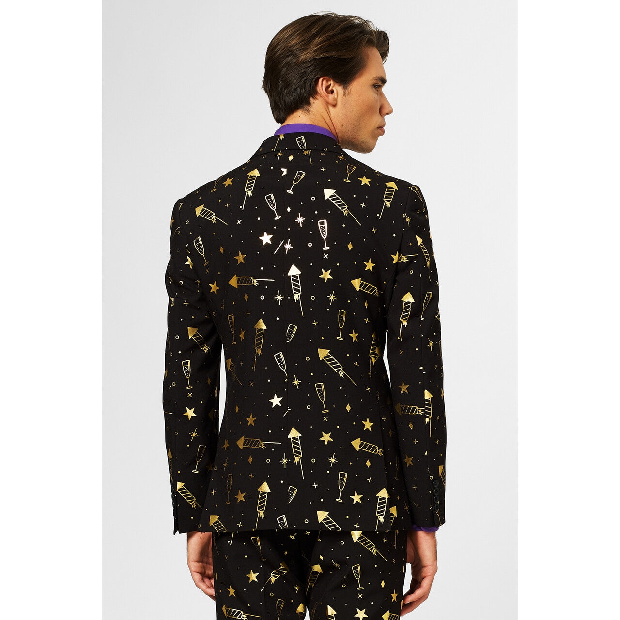 Op deze afbeelding zie je een Kostuums, van het merk Opposuits. Zwart Fancy Fireworks Oud En Nieuw Vuurwerk Kostuum Man