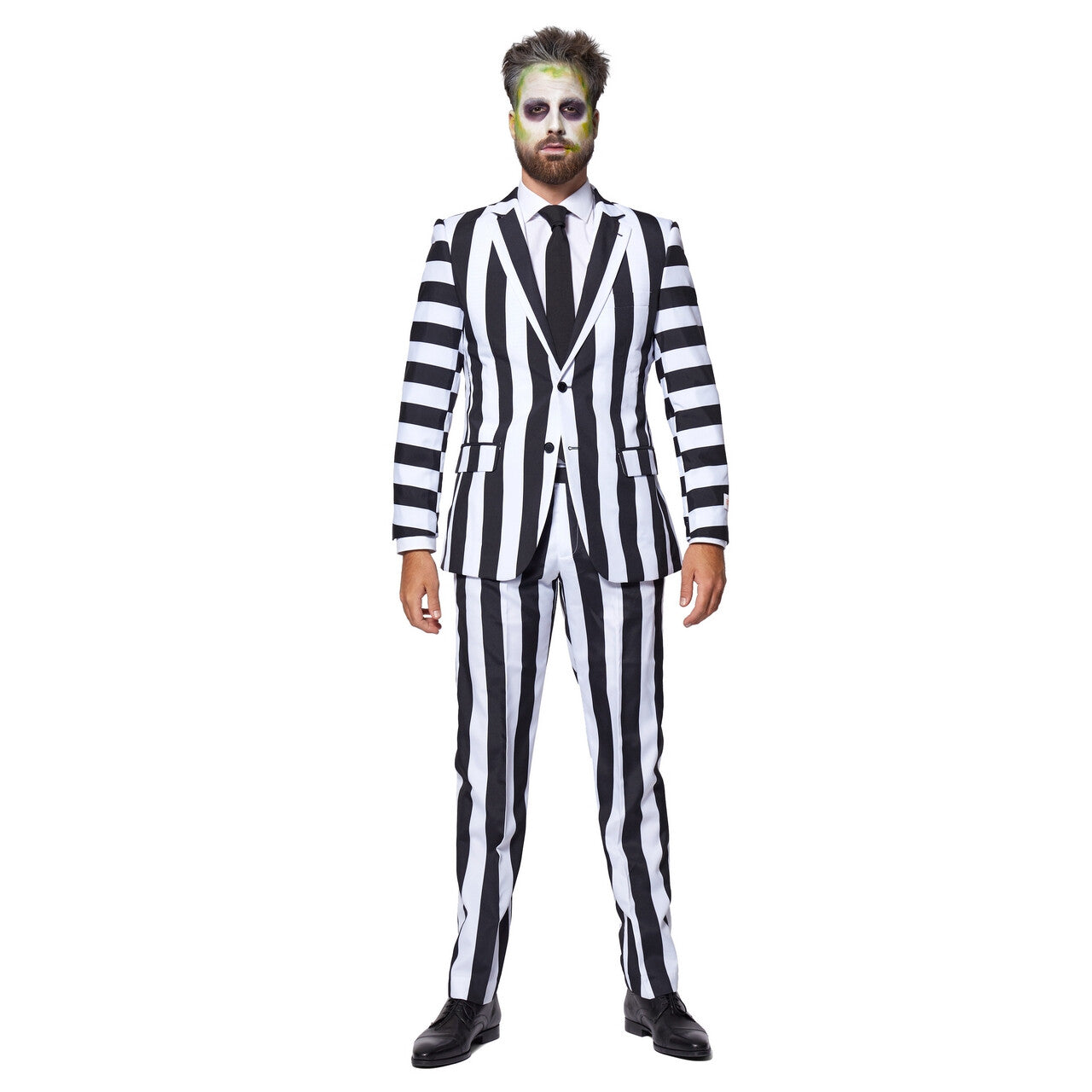 Op deze afbeelding zie je een Kostuums, van het merk Opposuits. Zwart Wit Gestreepte Beetlejuice Art Opposuit Man Kostuum