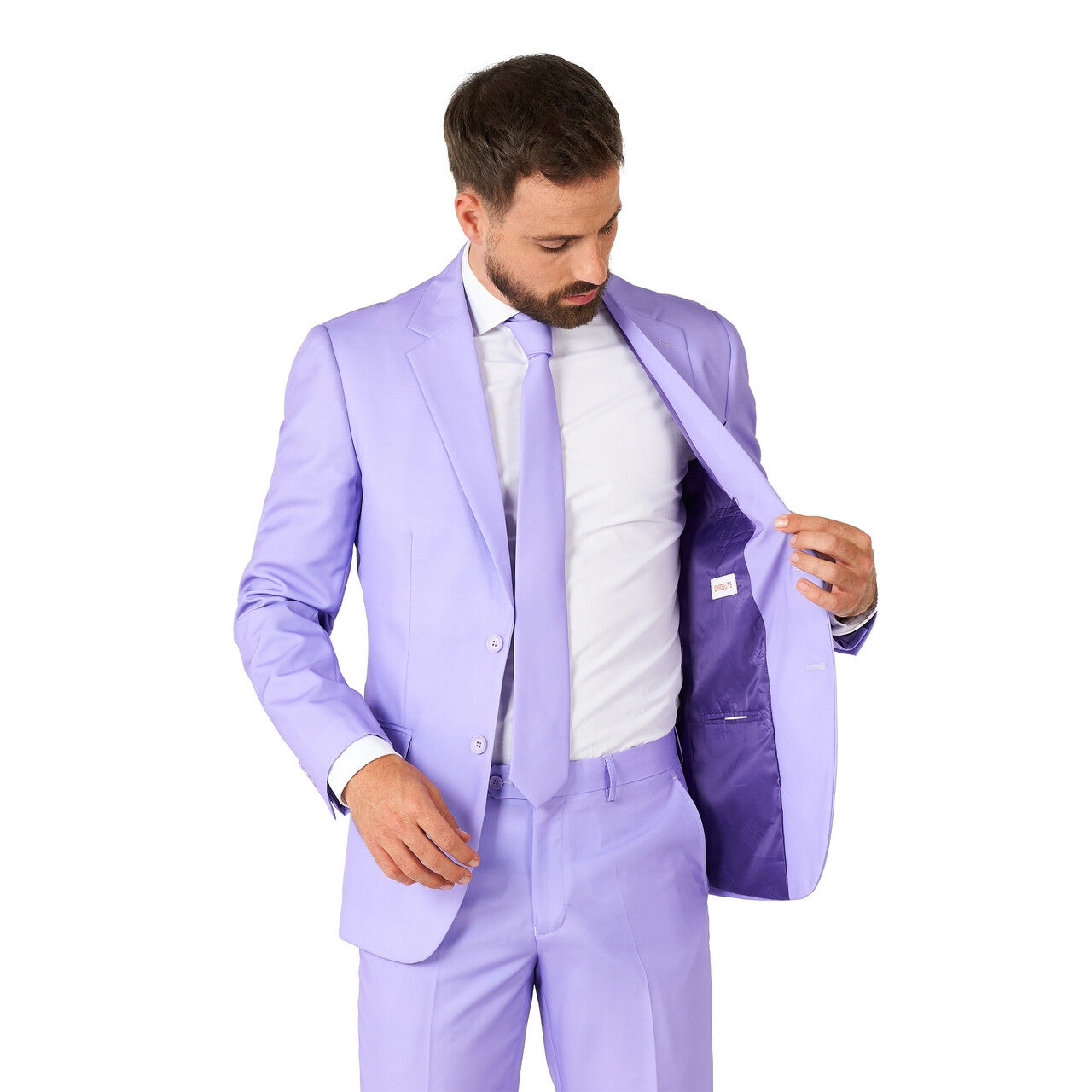 Op deze afbeelding zie je een Kostuums, van het merk Opposuits. Lichtpaars Lavish Lavender Man Kostuum