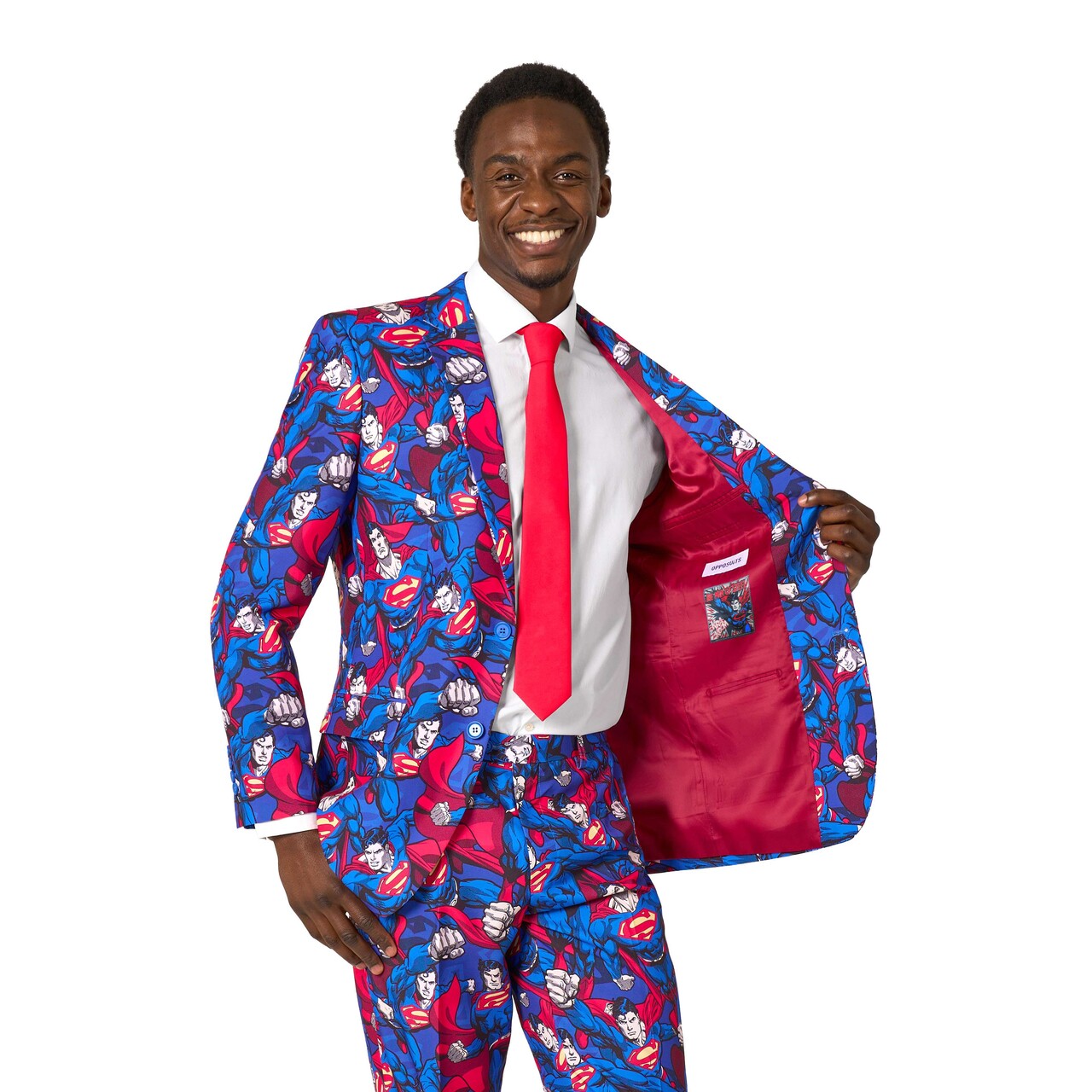 Op deze afbeelding zie je een Kostuums, van het merk Opposuits. The Man Of Steel Kostuum