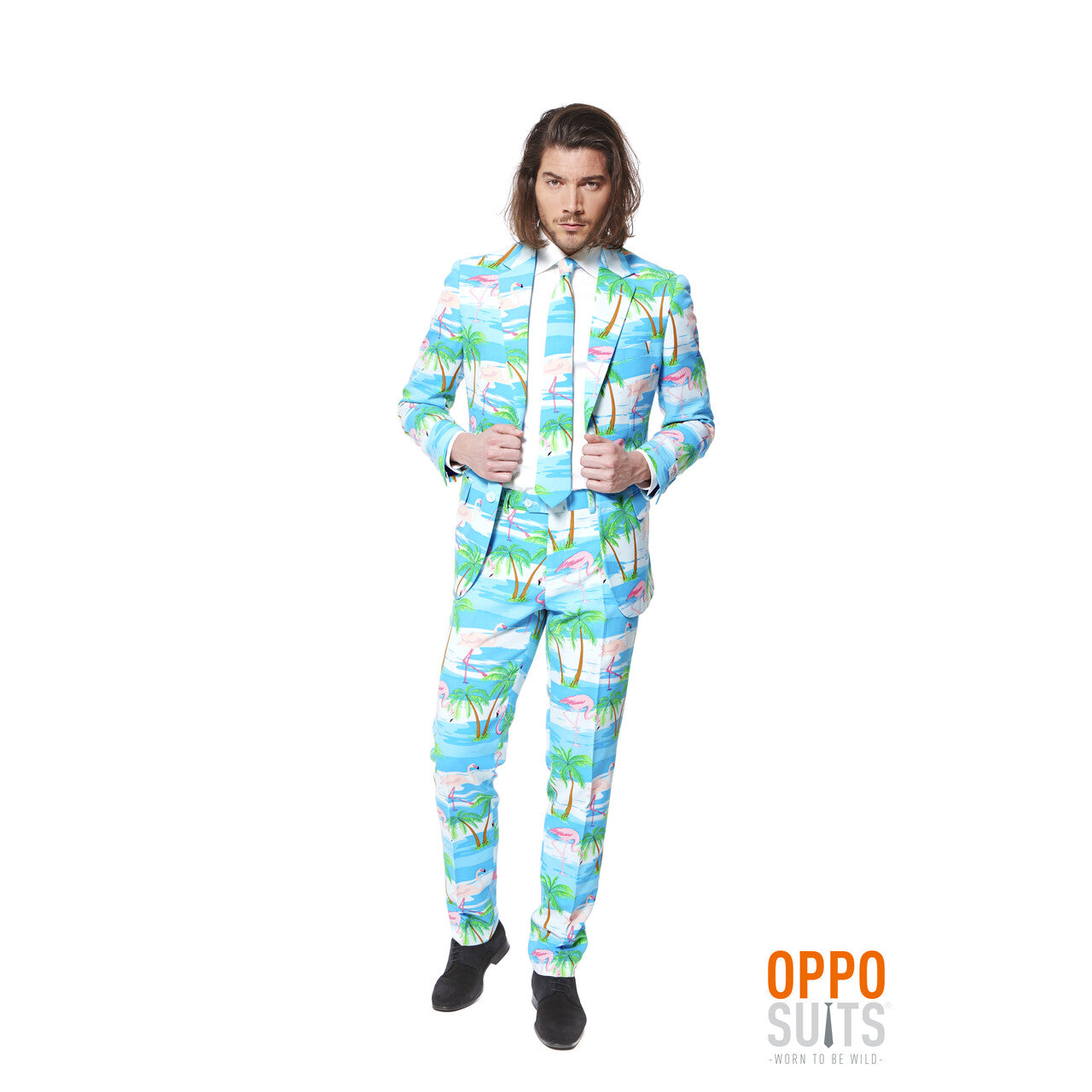 Op deze afbeelding zie je een Kostuums, van het merk Opposuits. Miami Flaminguy Opposuits Man Kostuum