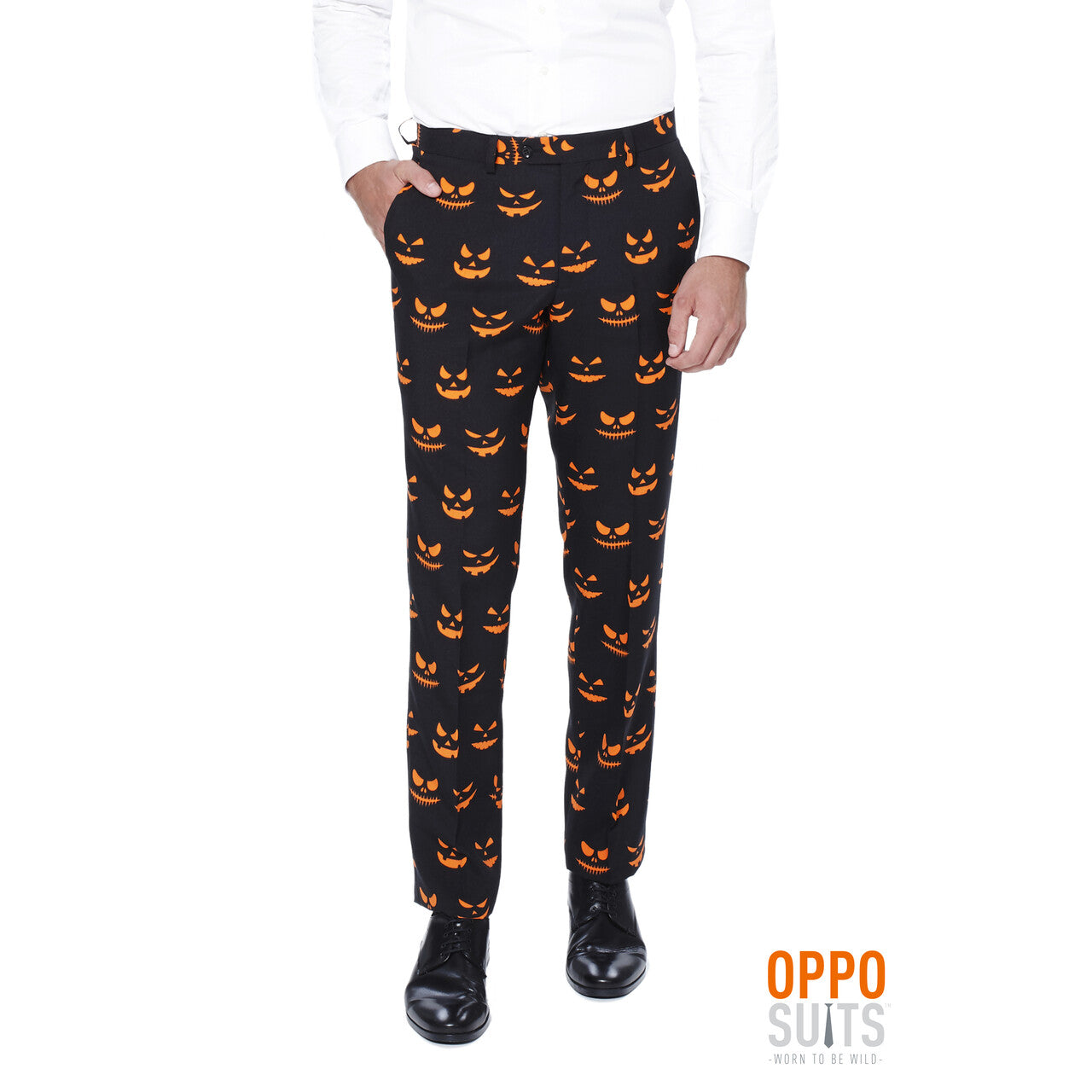 Op deze afbeelding zie je een Kostuums, van het merk Opposuits. Halloween Black-Jack-O Opposuit Man Kostuum