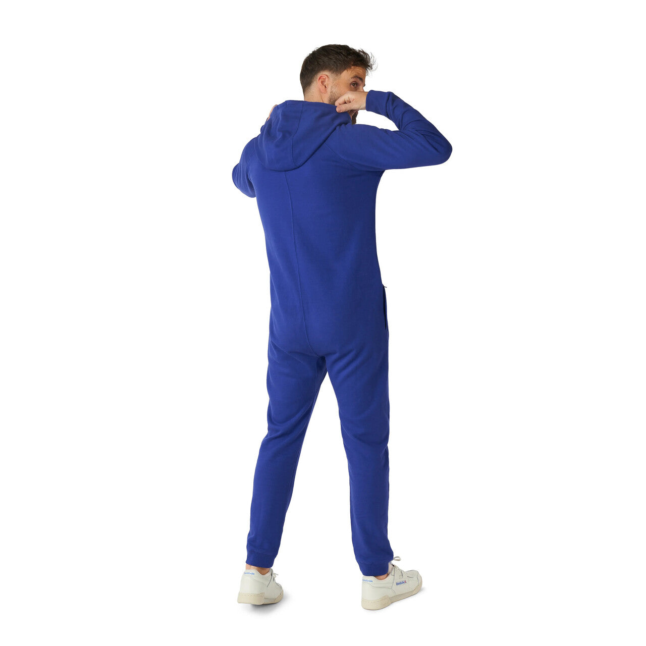 Op deze afbeelding zie je een Kostuums, van het merk Opposuits. Unisex Onesie Bankhanger Blauw Kostuum
