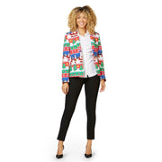 Op deze afbeelding zie je een Kostuums, van het merk Opposuits. Colourfull Snazzy Santa Dames Colbert Vrouw Kostuum