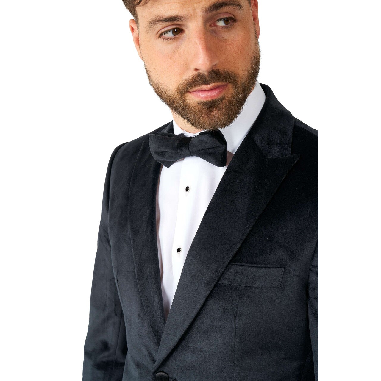 Op deze afbeelding zie je een Kostuums, van het merk Opposuits. Midnight Black Velvet Man Kostuum