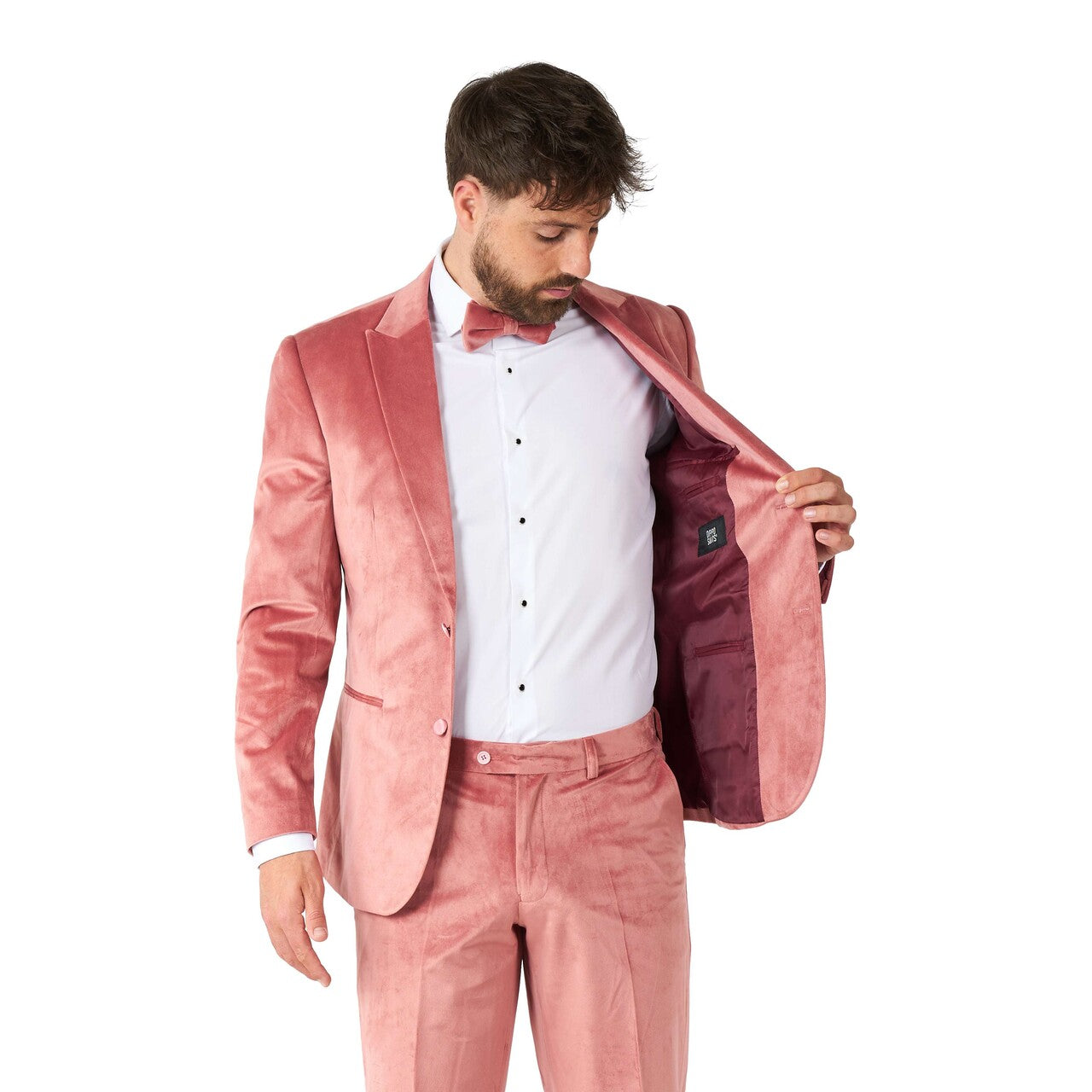 Op deze afbeelding zie je een Kostuums, van het merk Opposuits. Vintage Pink Velvet Man Kostuum