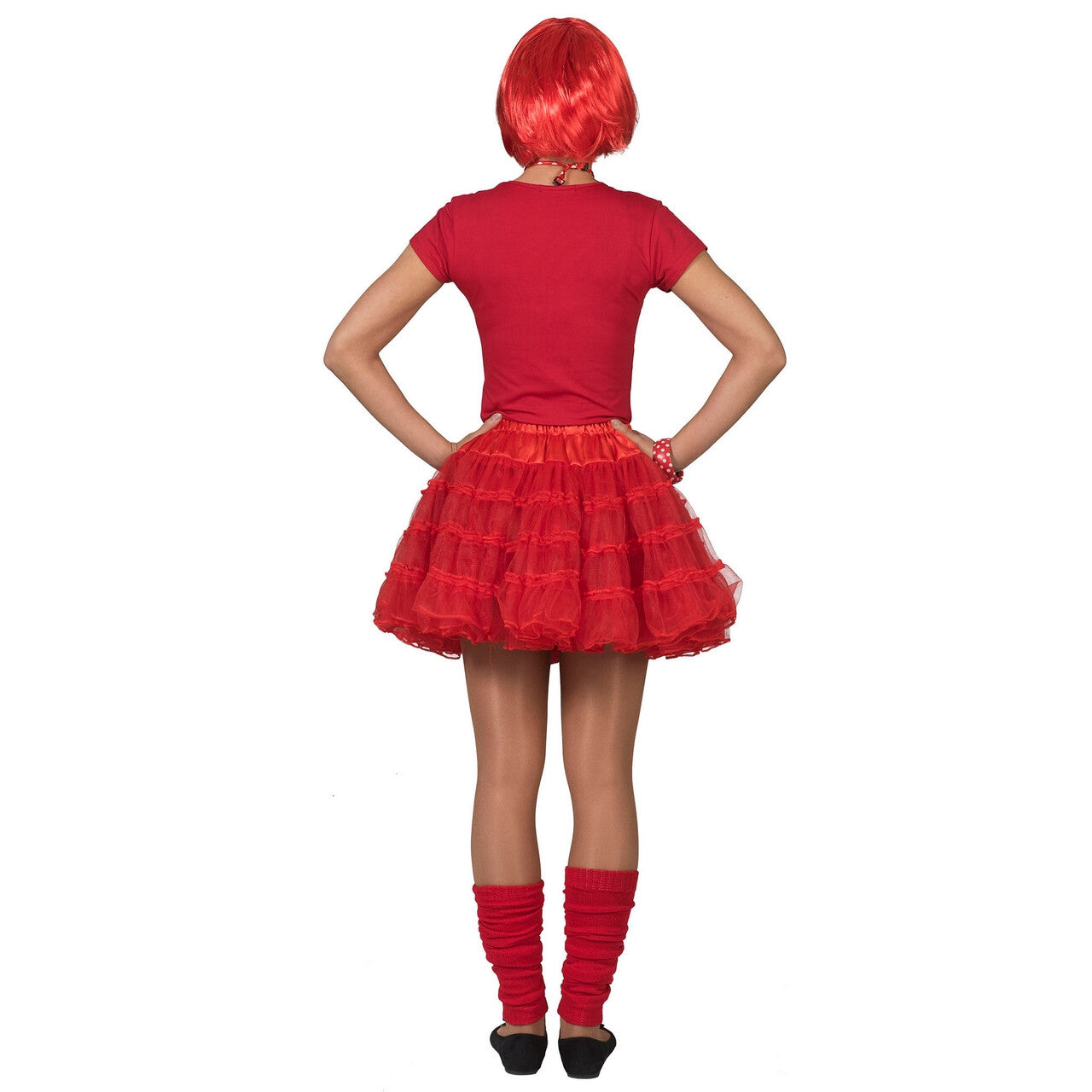 Op deze afbeelding zie je een Kostuums, van het merk Pierros. Fleurige Rode Petticoat Karina Vrouw Kostuum