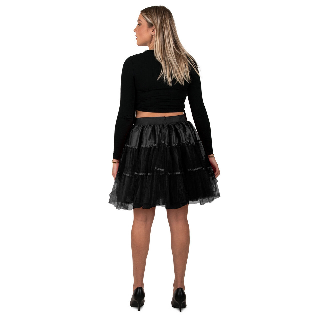 Op deze afbeelding zie je een Kostuums, van het merk PartyXplosion. Petticoat Chique Zwart 45 Centimeter Vrouw