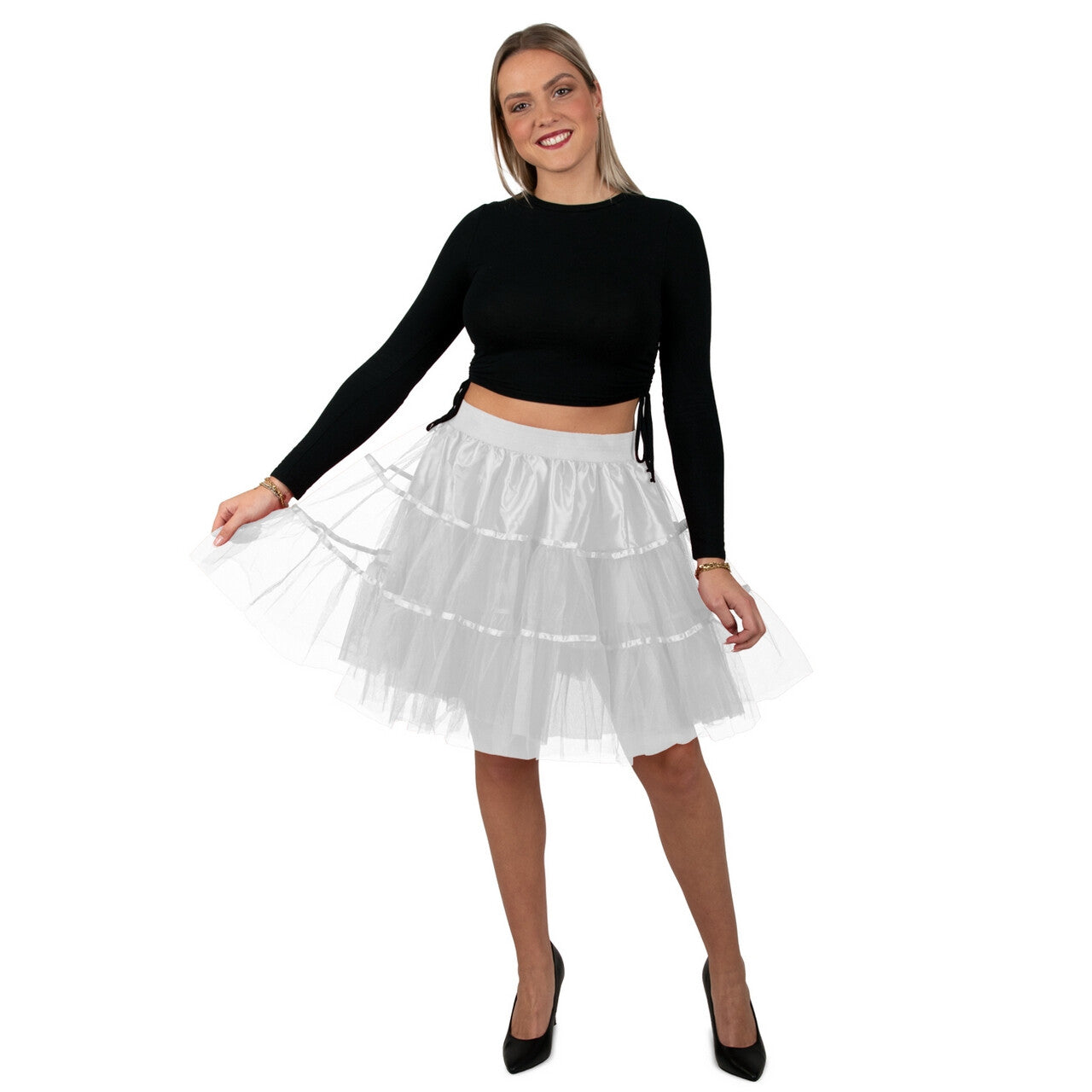 Op deze afbeelding zie je een Kostuums, van het merk PartyXplosion. Petticoat Engel Wit 45 Centimeter Vrouw