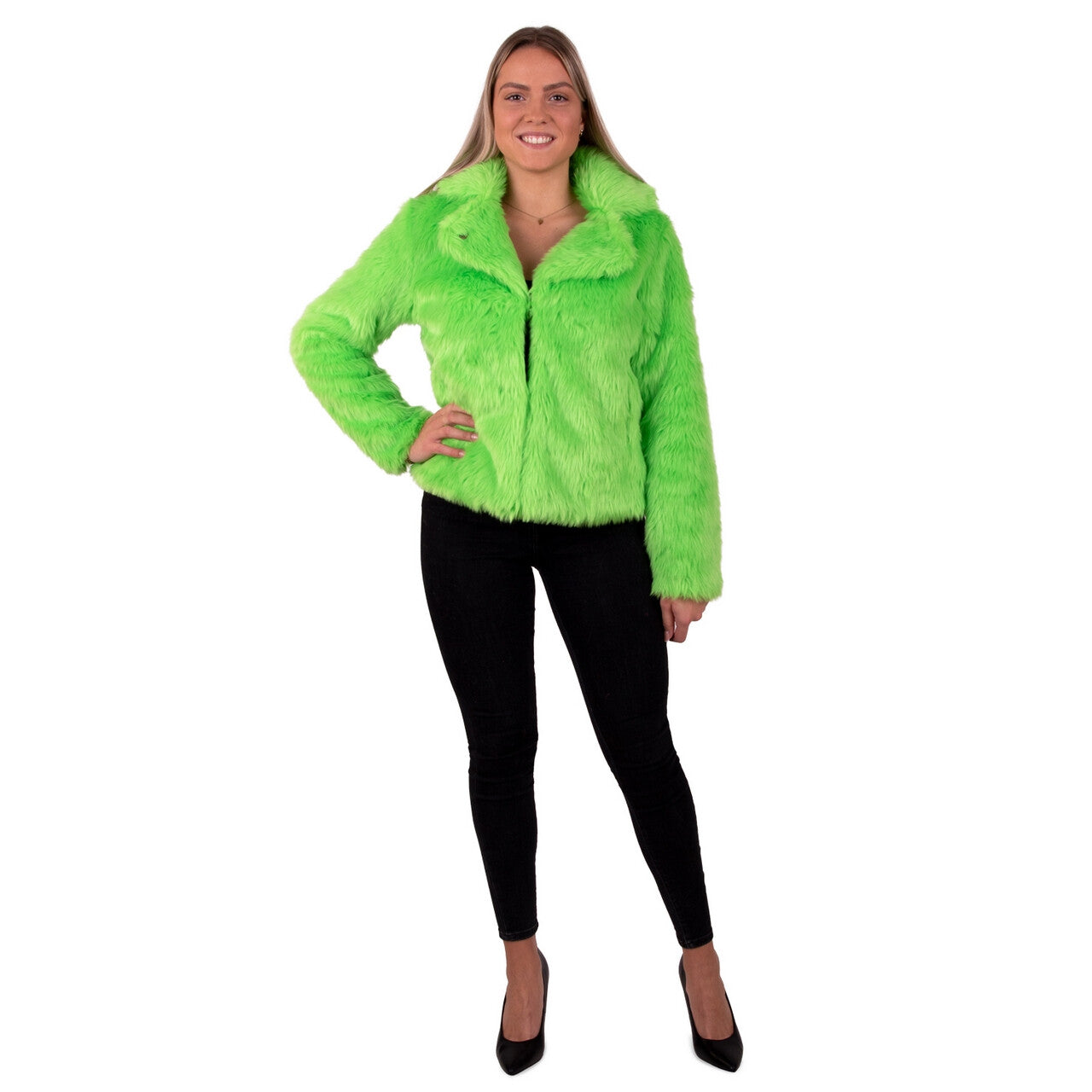 Op deze afbeelding zie je een Kostuums, van het merk PartyXplosion. Bontjas Groen Treelove Vrouw